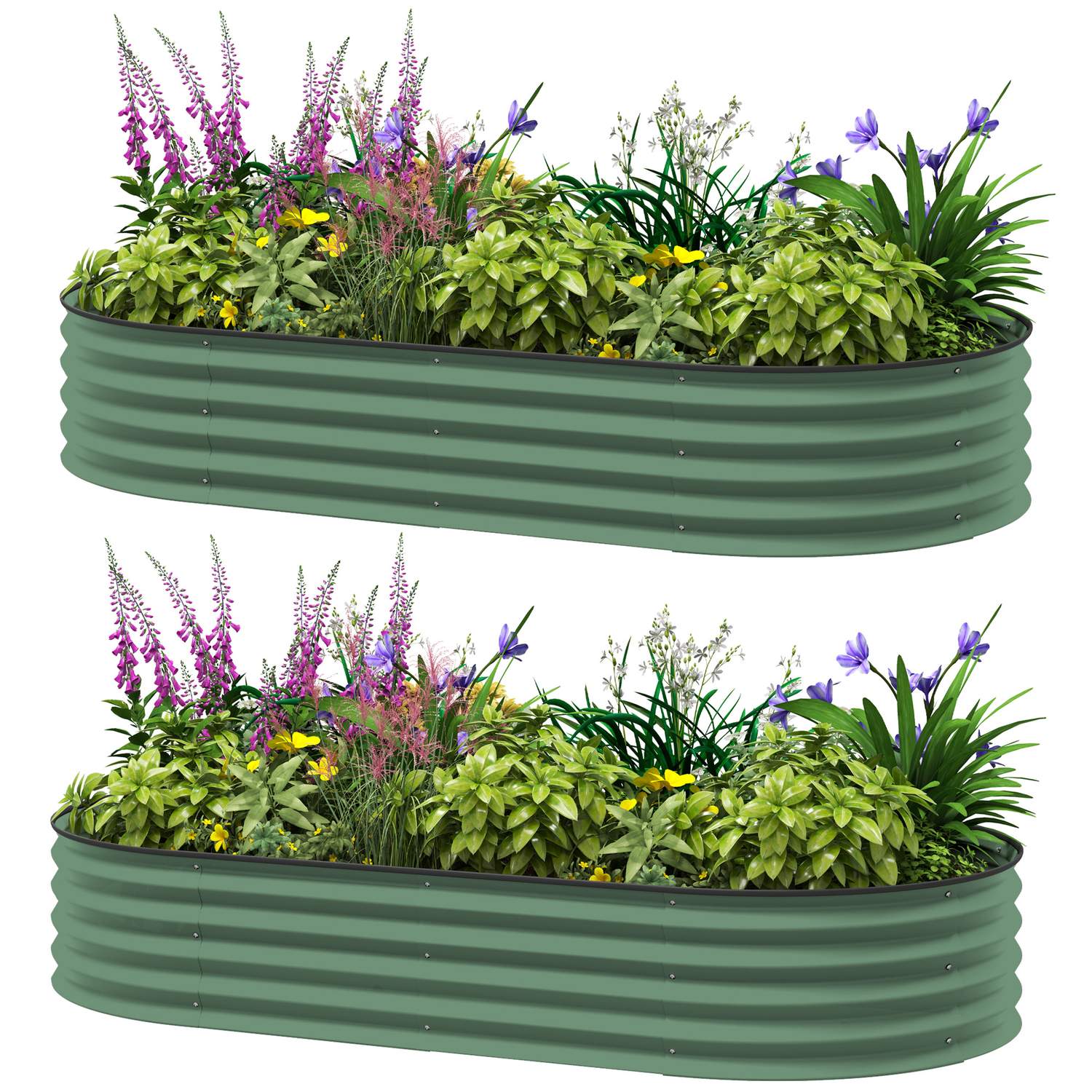 Stapelbara upphöjda trädgårdssängar i stål – 181 x 93 x 30 cm Set med 2