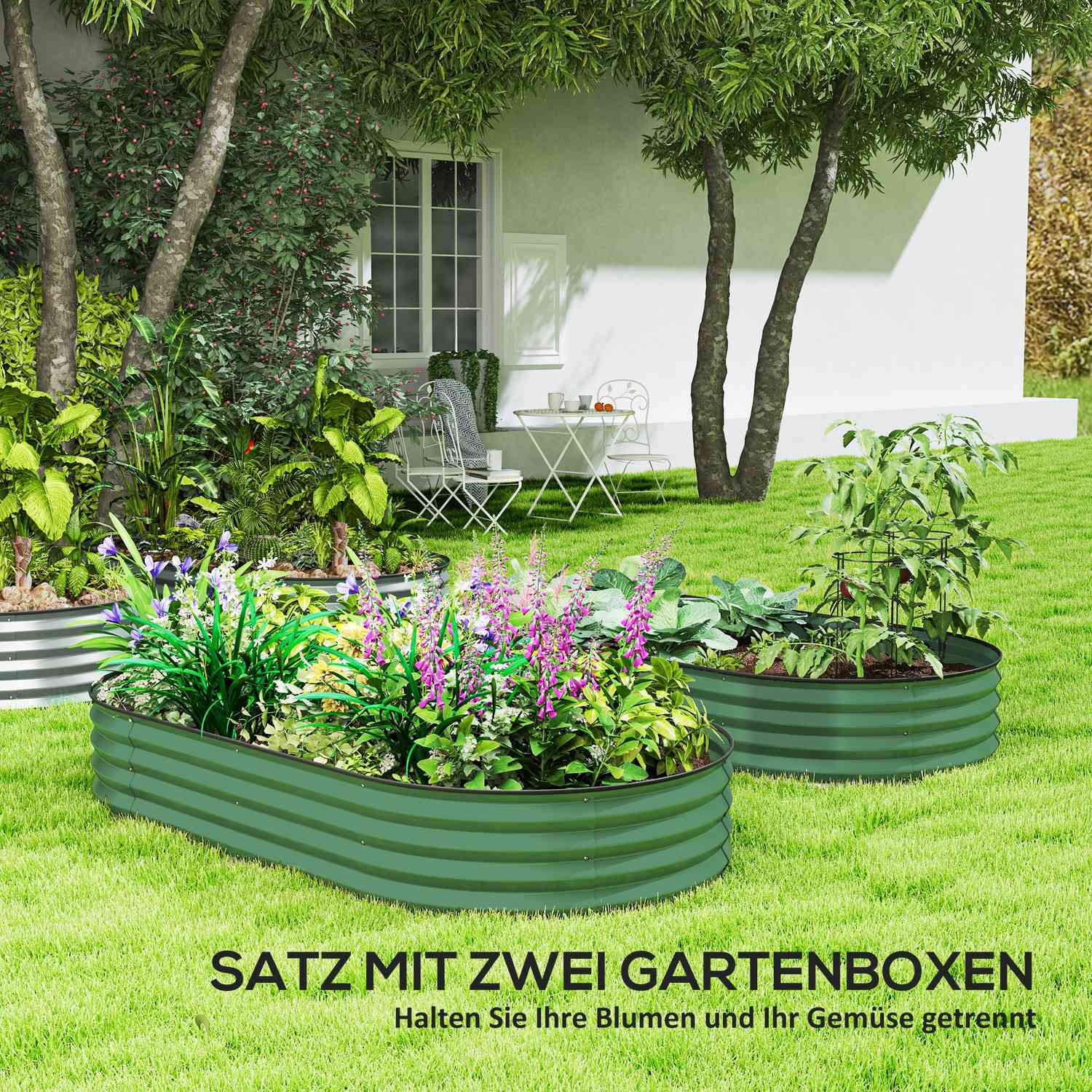 Stapelbara upphöjda trädgårdssängar i stål – 181 x 93 x 30 cm Set med 2