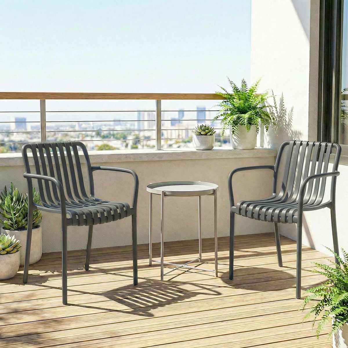 Stabelbare utendørsstoler, sett med 4, mørkegrå, ergonomisk design