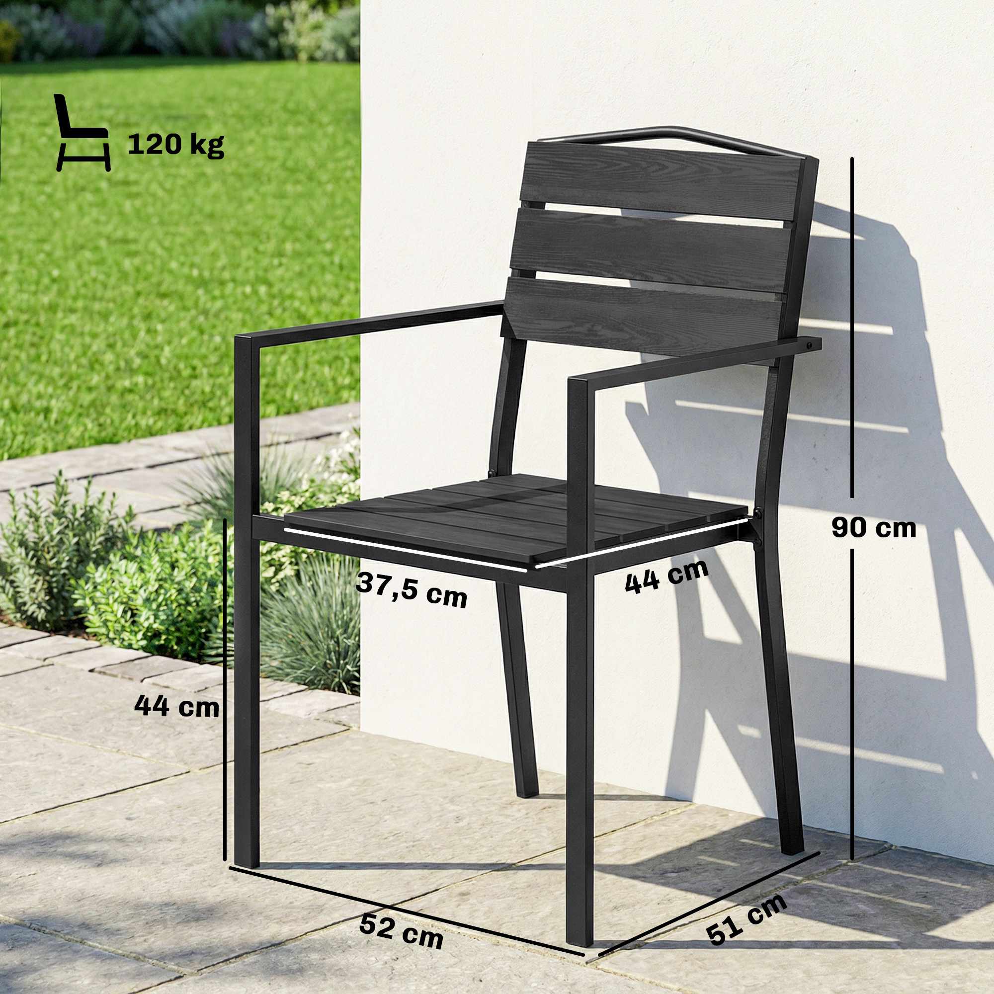 Stapelbara utomhusstolar, set om 4, svart, HDPE, 52x51x90 cm