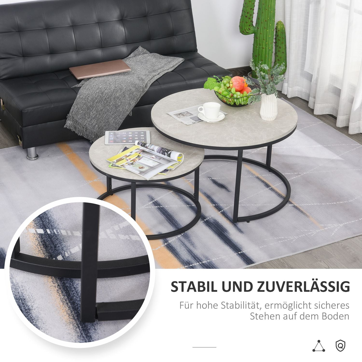 Stapelbar grå soffbordsset, metallram, för vardagsrum