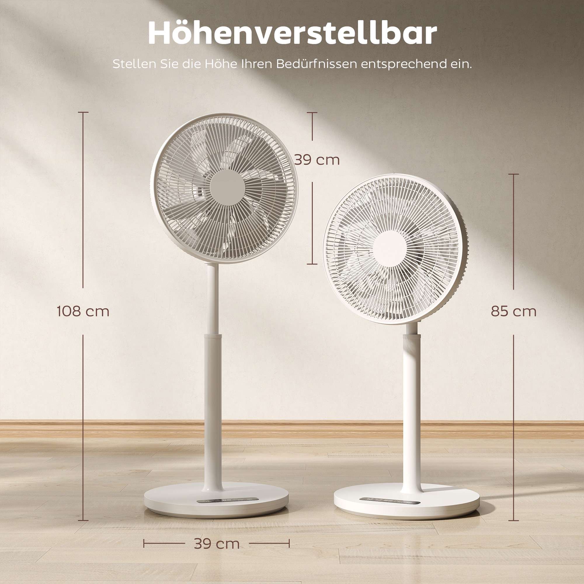 Stativfläkt med fjärrkontroll, 12 hastigheter, justerbar höjd, vit