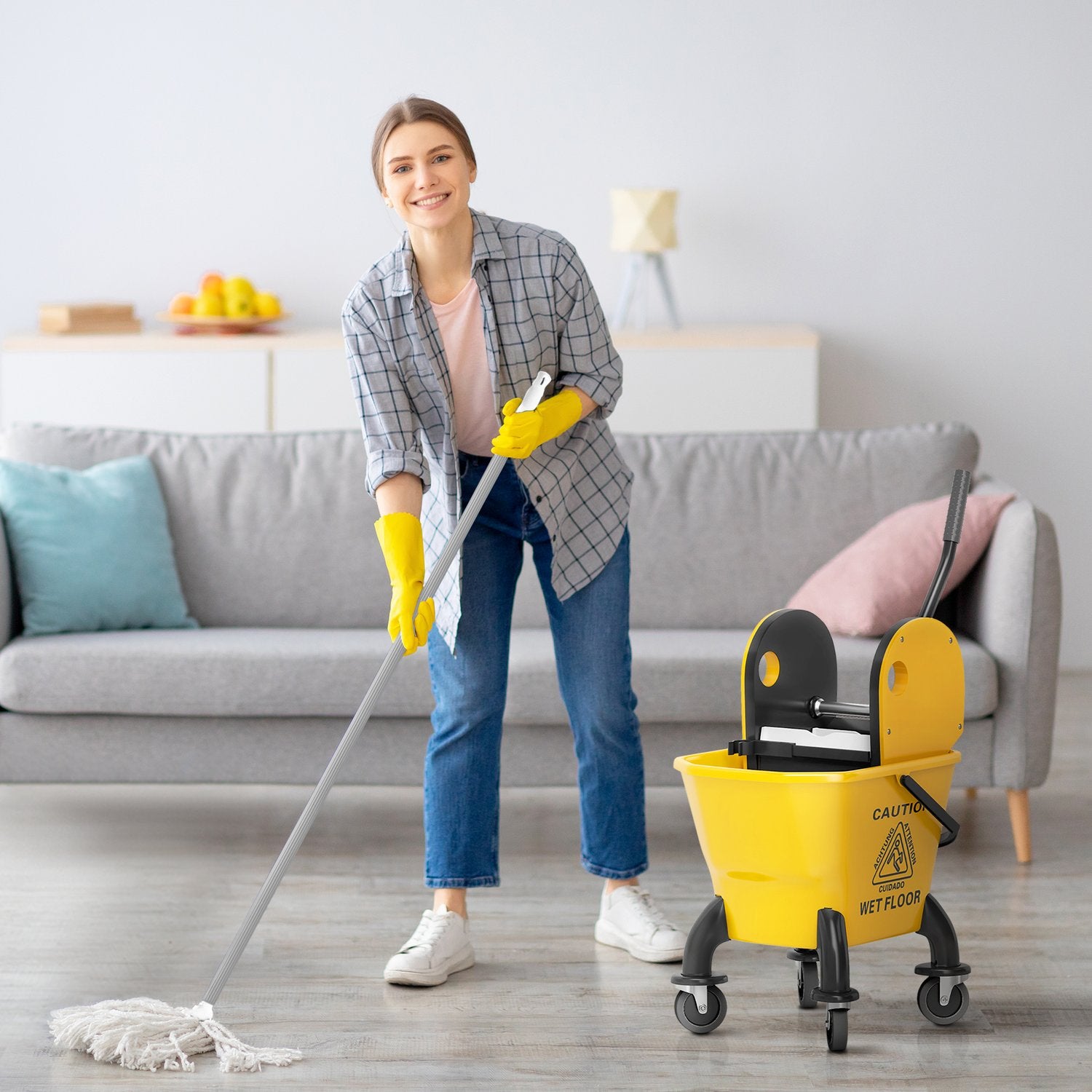 Rengöringsvagn med 26L hink & mopp – Gul