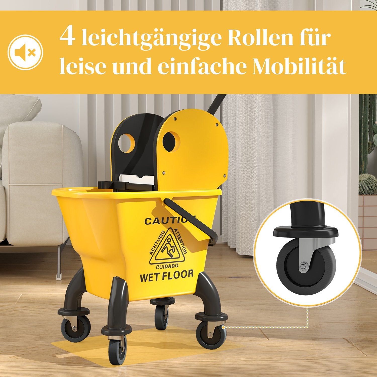 Rengöringsvagn med 26L hink & mopp – Gul