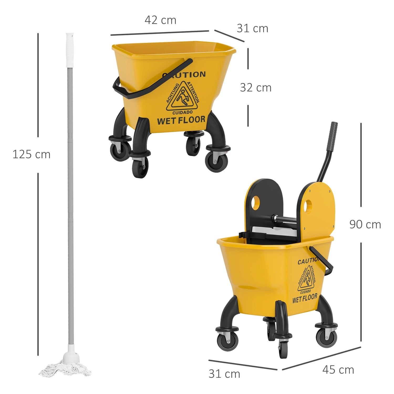 Rengöringsvagn med 26L hink & mopp – Gul