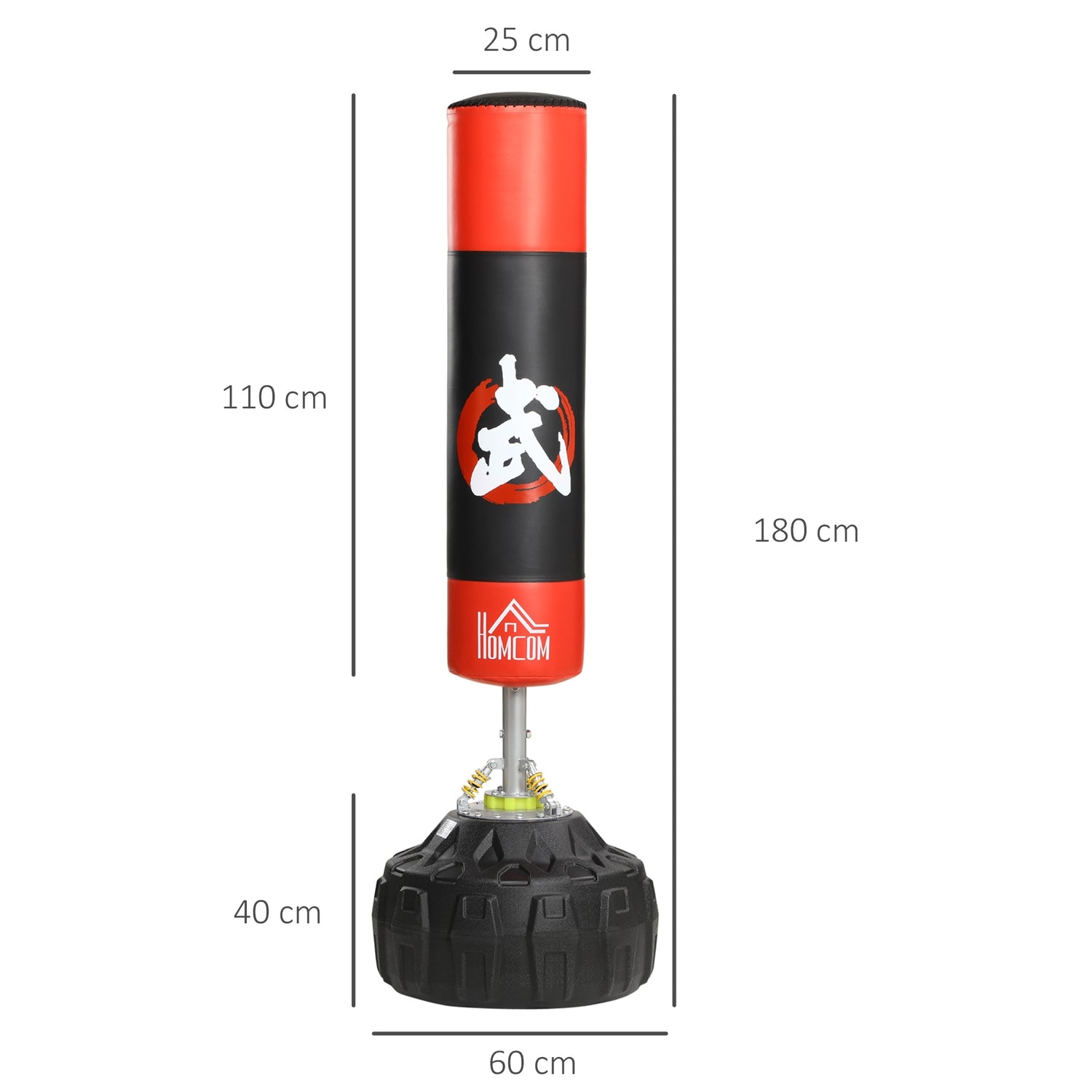 Fristående boxningssäck, sugbas, 180cm, svart/röd