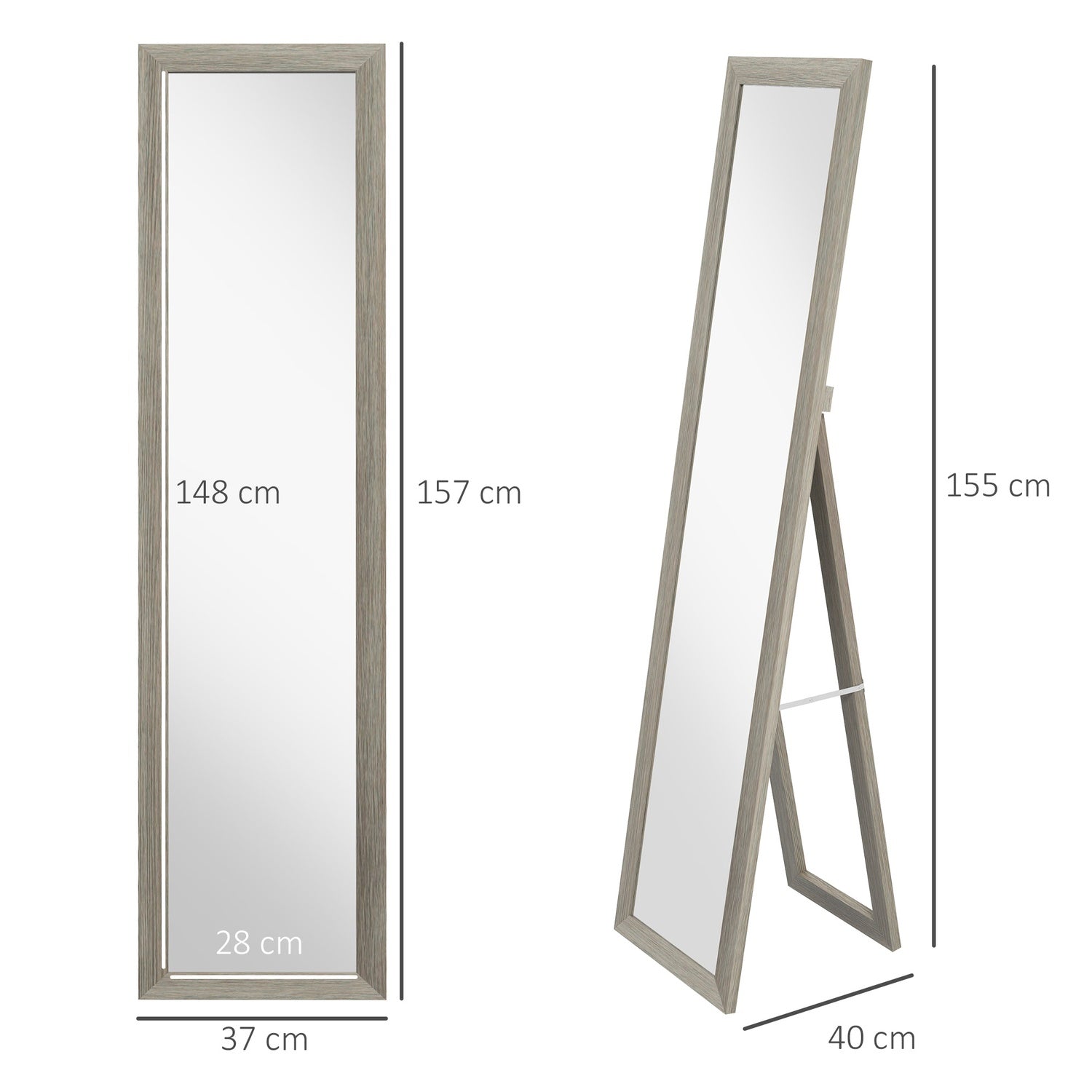 Hellängds stående spegel i aluminium, grå – sovrum & hall