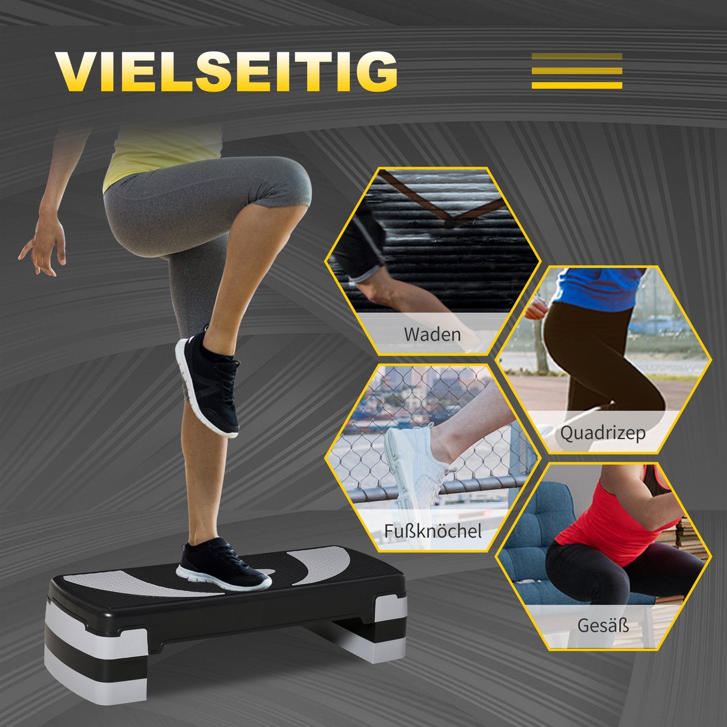 Justerbar Aerobic Stepper, 3 höjder, 150 kg kapacitet