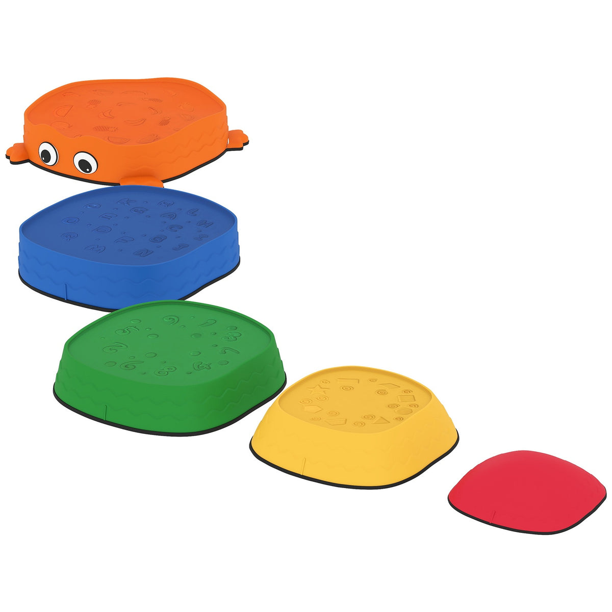 Trampesteinsett, stablebare, froskeformede, fargerik plast