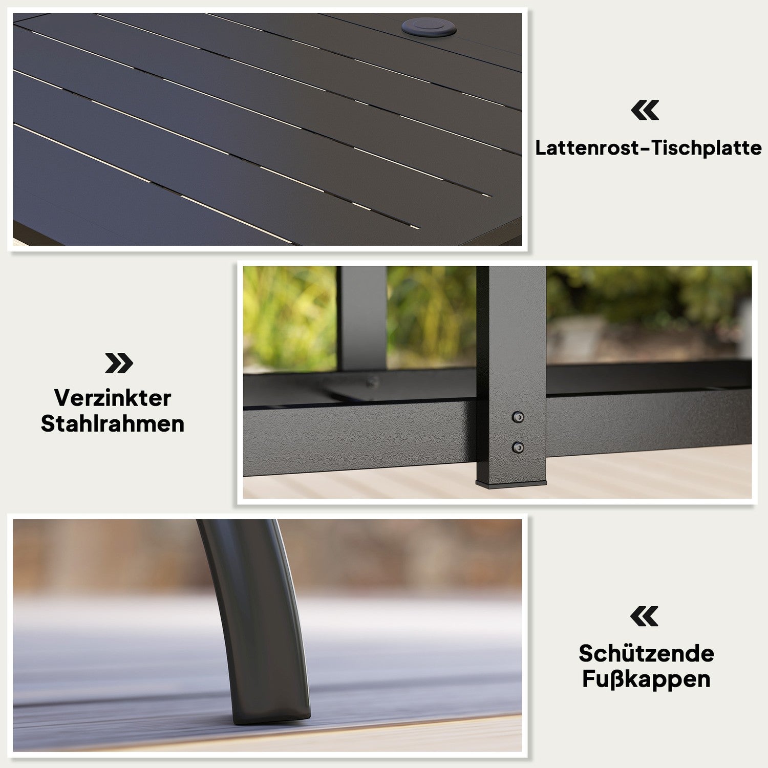 Utomhusmatbord i stål – 150x90cm, väderbeständigt, svart
