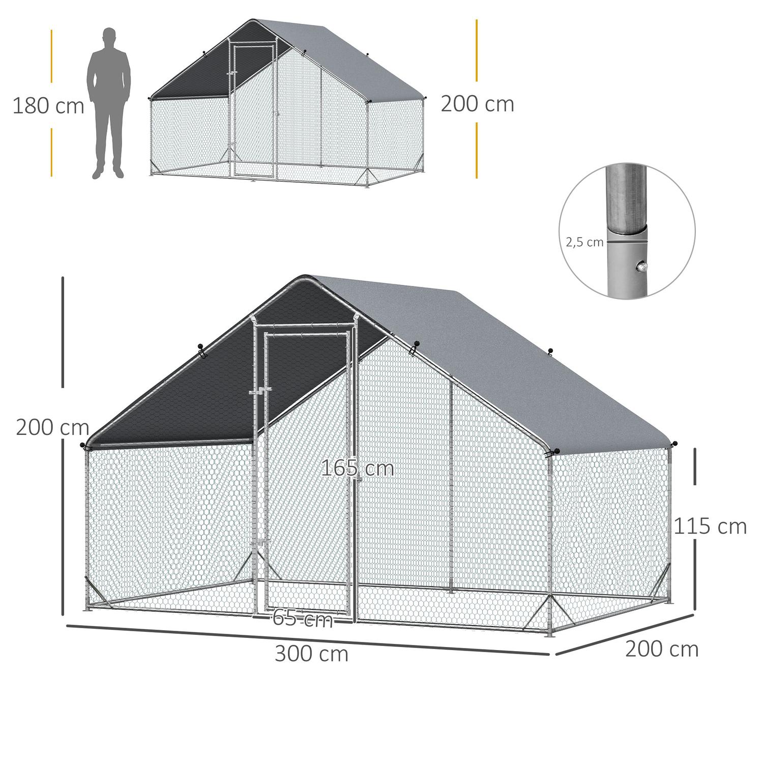 Stålhönshus med lock – 4-6 kycklingar, 300x200x200 cm