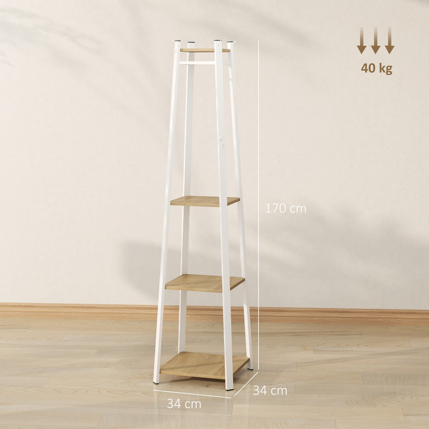 Stålklädhängare med krokar – Vit, 4 nivåer, 170 cm