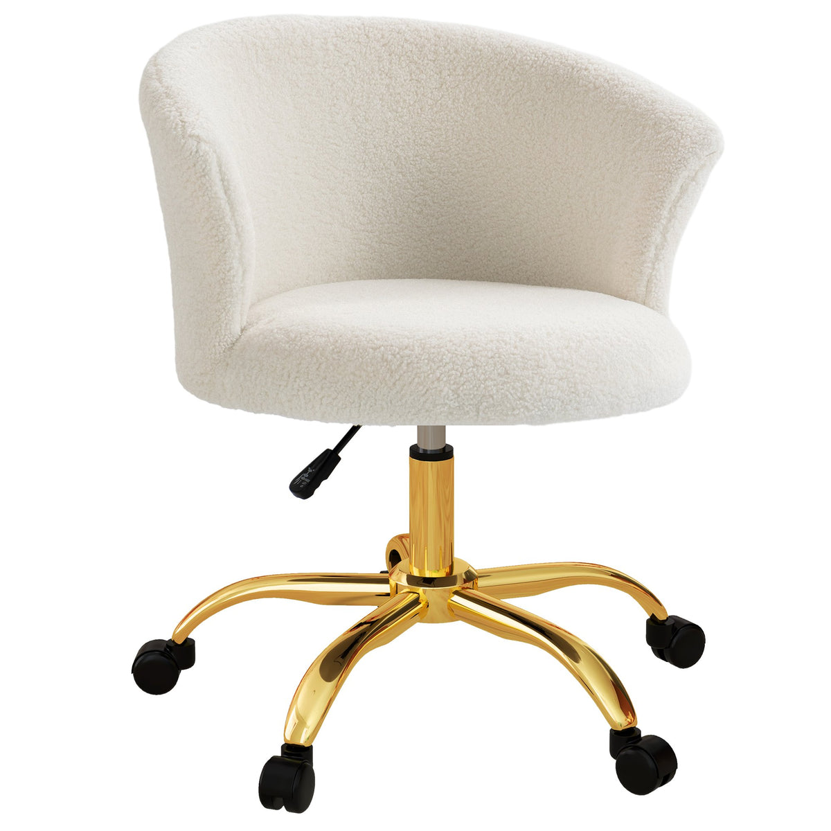 Justerbar kontorstol, teddybouclé, 58x56x68–76 cm, hvit