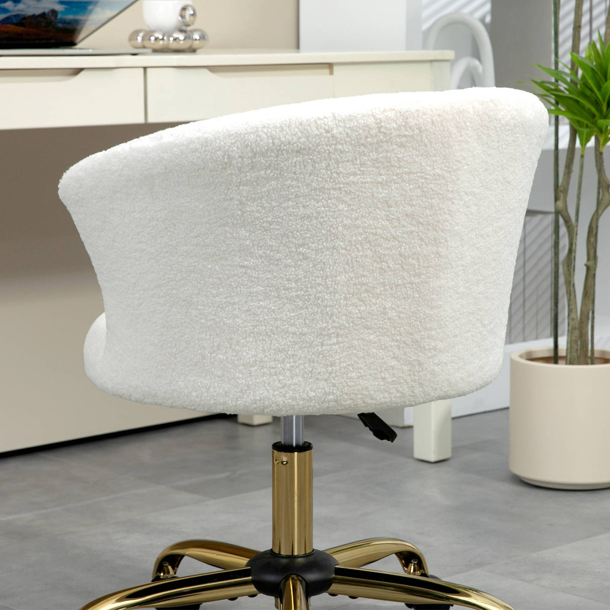 Justerbar kontorstol, teddybouclé, 58x56x68–76 cm, hvit