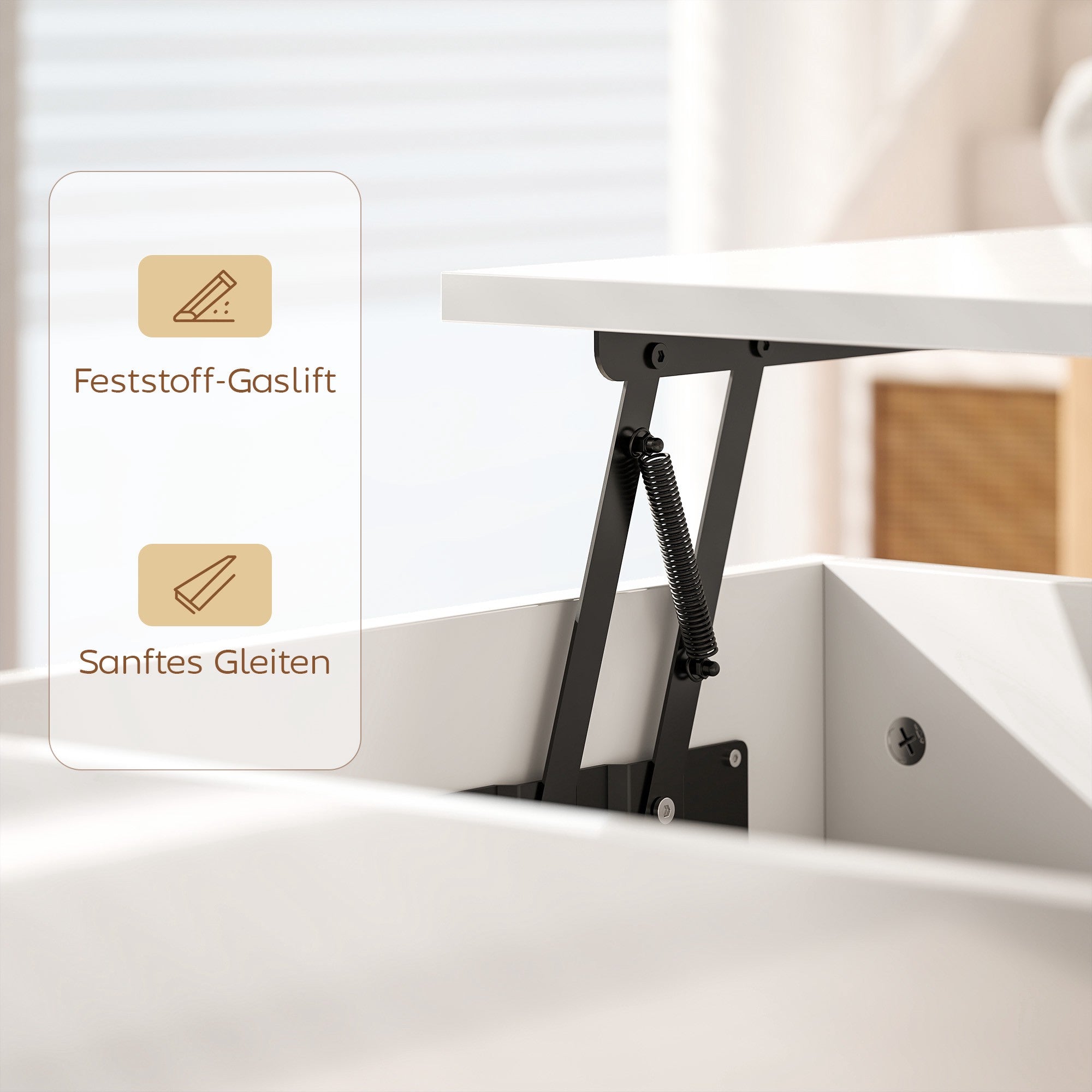 Ställbart soffbord med förvaring, högblank vit