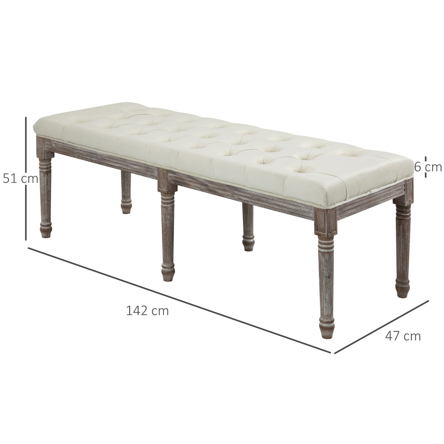 Beige vintage klädd bänk, sammetslen, 142x47x51 Cm