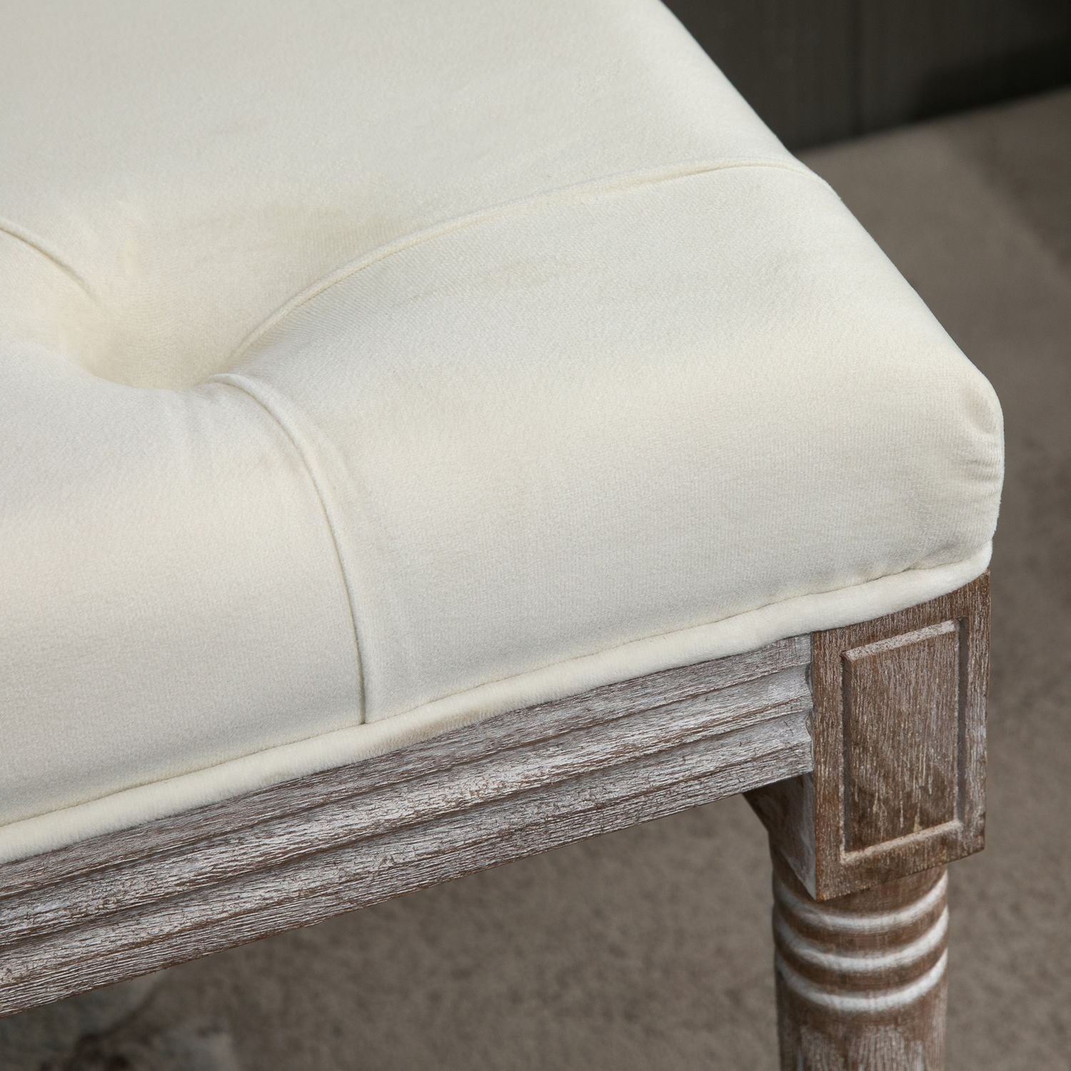 Beige vintage klädd bänk, sammetslen, 142x47x51 Cm