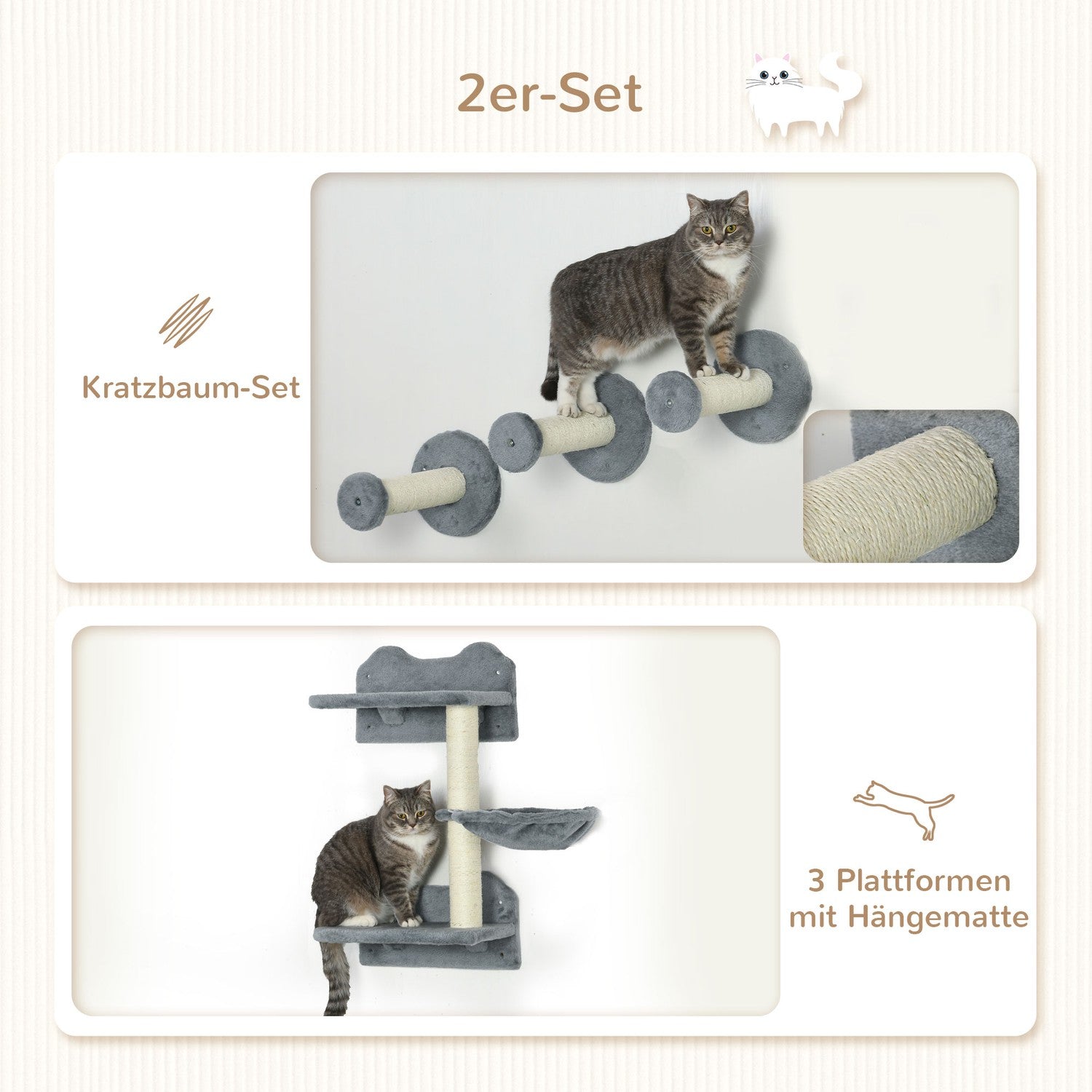 Kattträd med hopptorn, 3 skrapstolpar, hängmatta