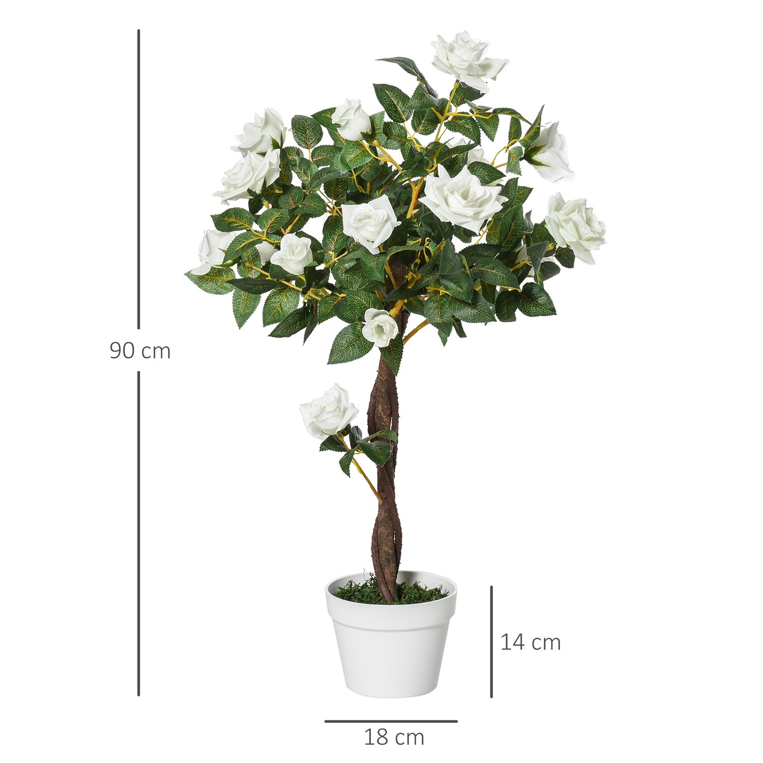 Stort 90 cm konstgjordt rosenträd i kruka för heminredning