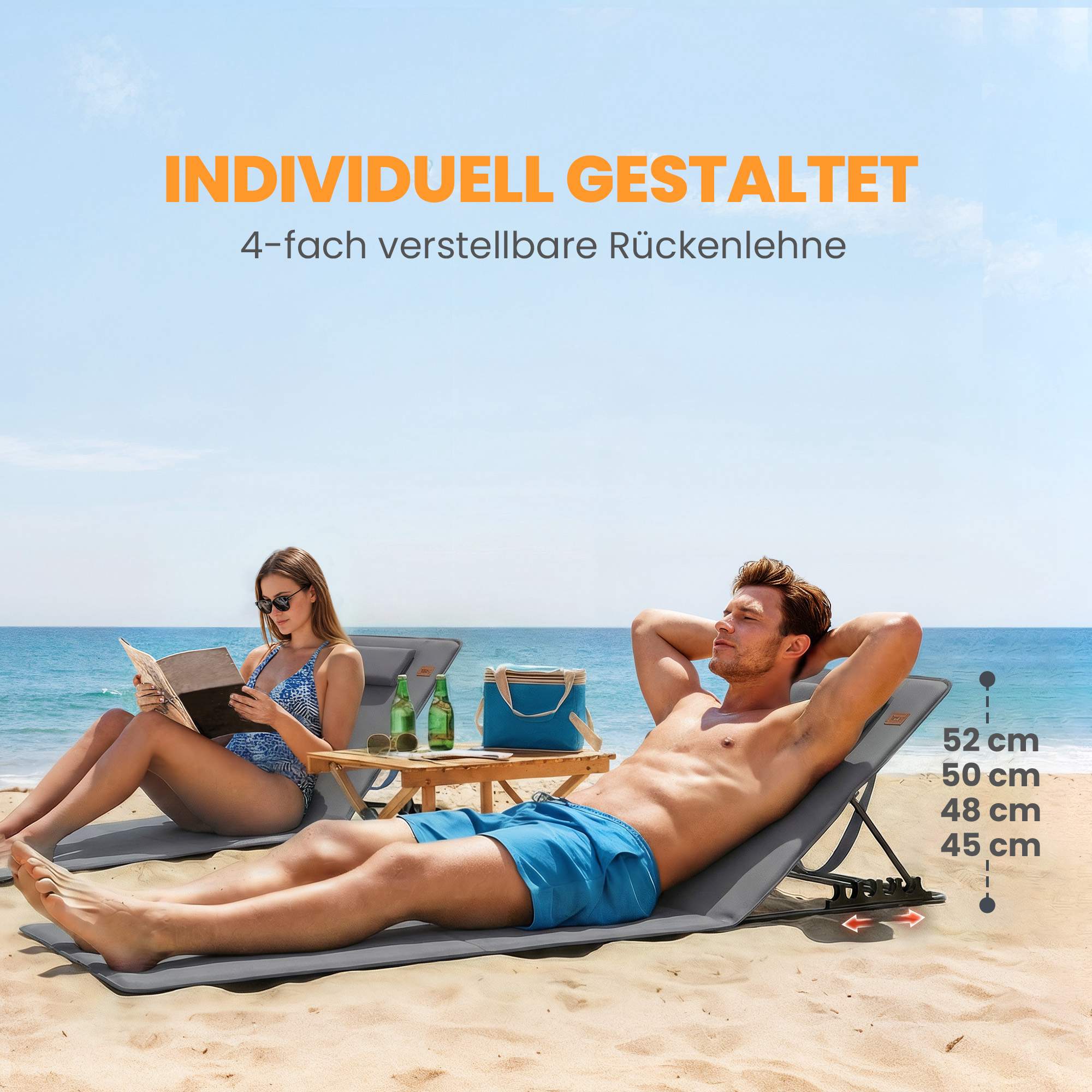 Strandloungeset, justerbart ryggstöd, bärbart, 2-pack