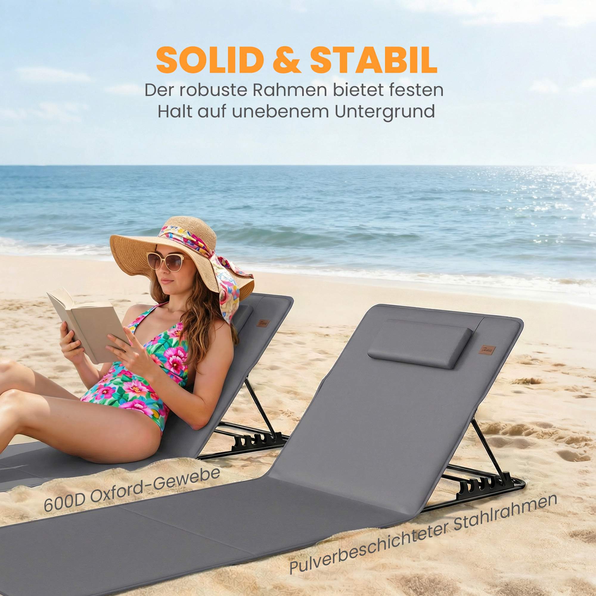 Strandloungeset, justerbart ryggstöd, bärbart, 2-pack