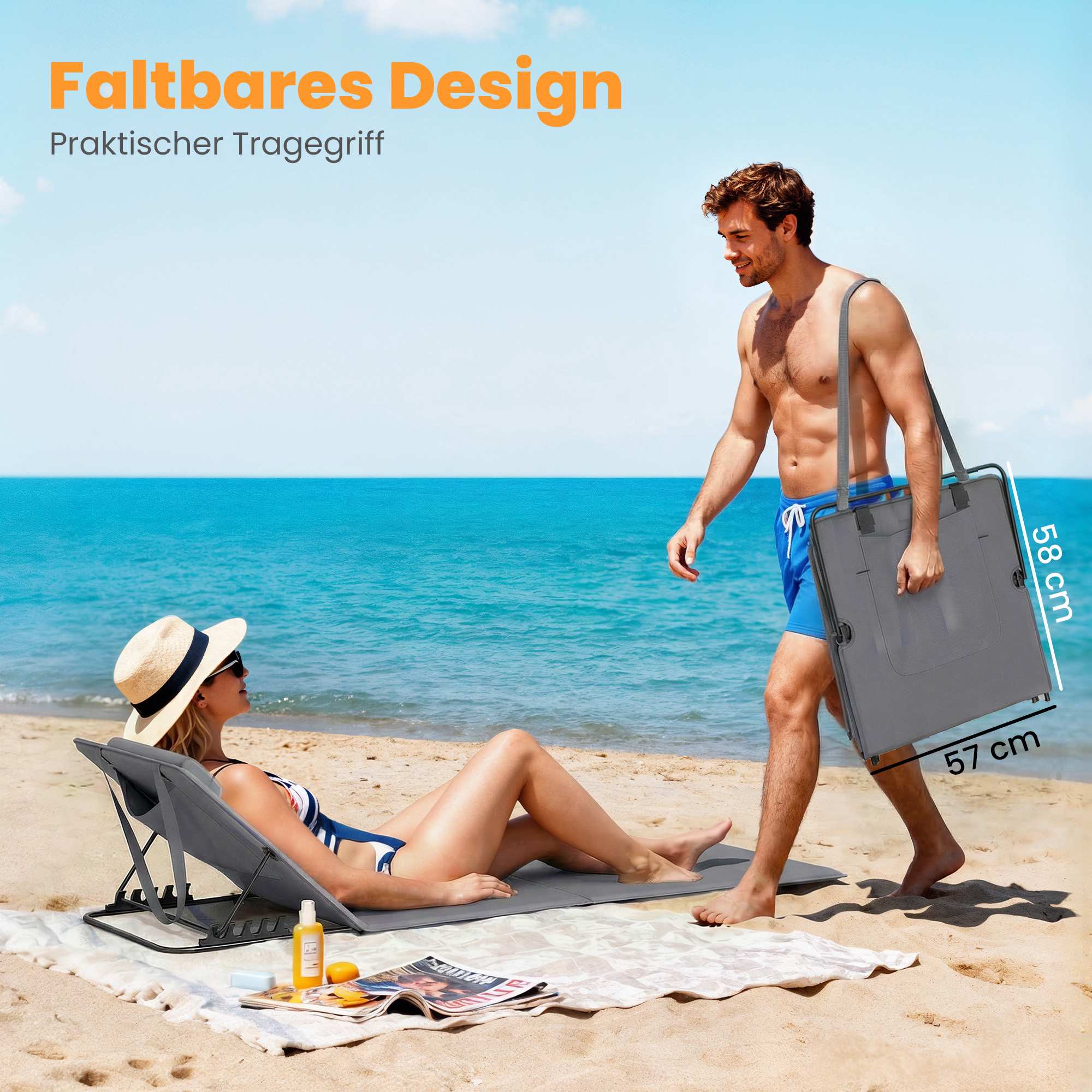 Strandloungeset, justerbart ryggstöd, bärbart, 2-pack