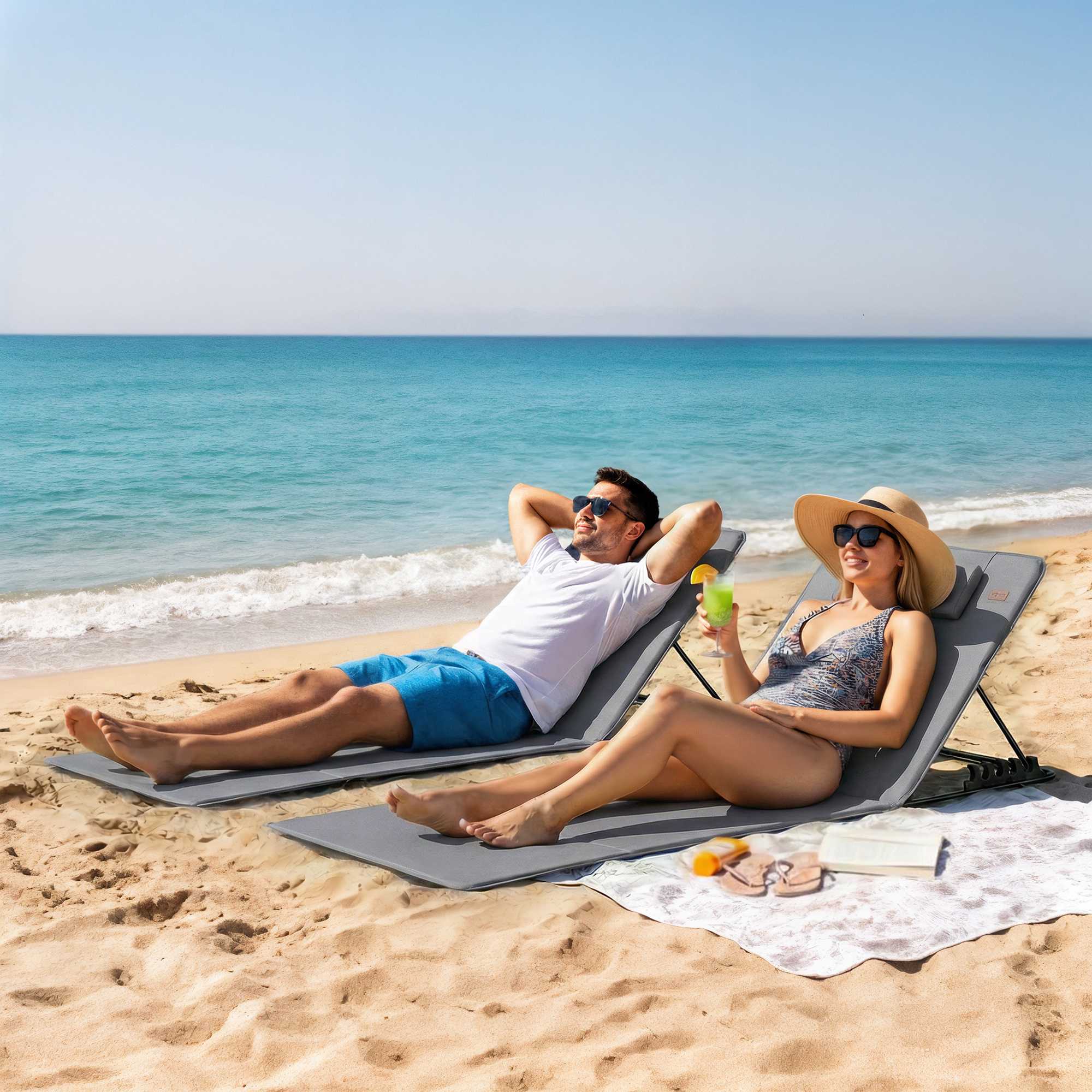 Strandloungeset, justerbart ryggstöd, bärbart, 2-pack
