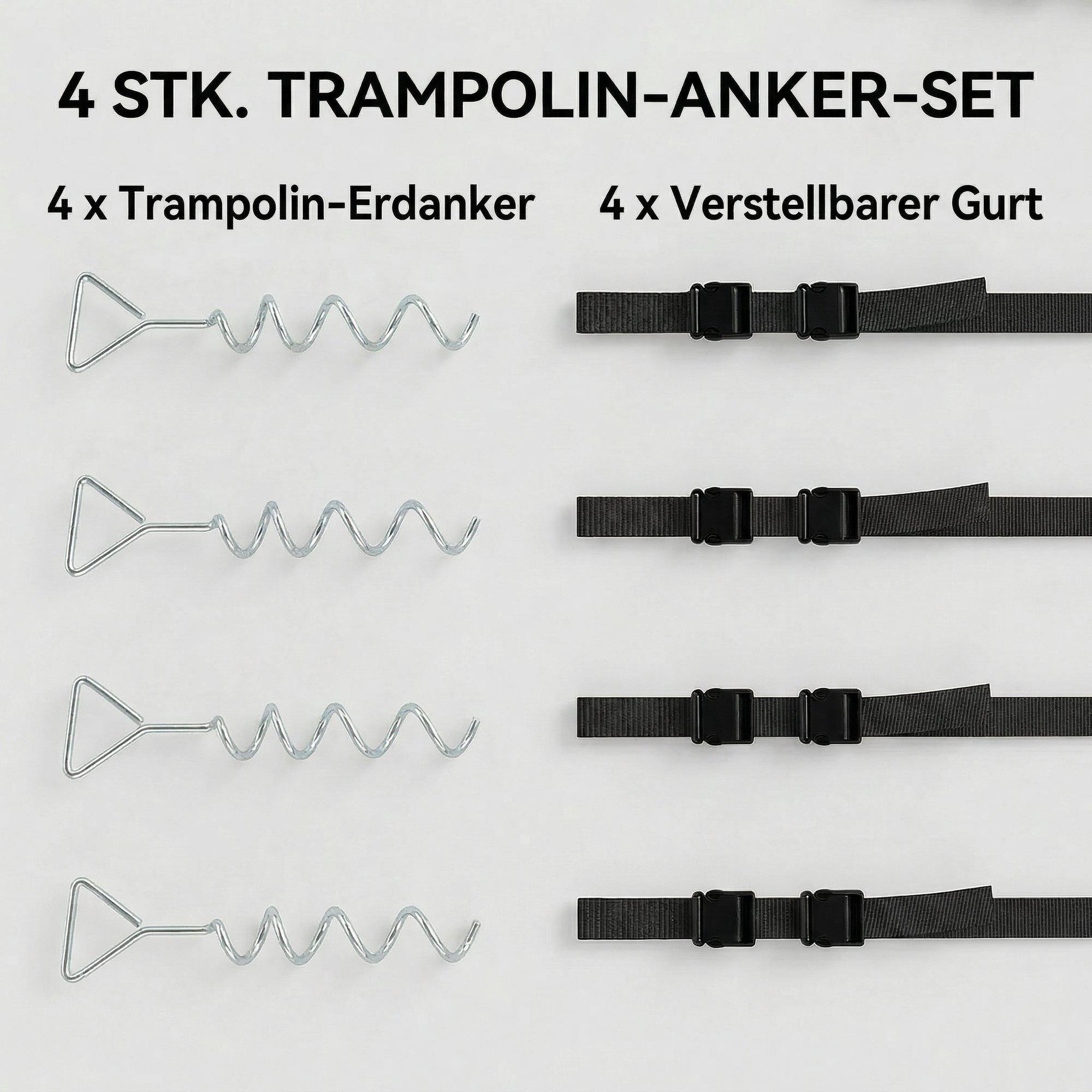 Studsmattaankare, 4 spiralpinnar, justerbara remmar