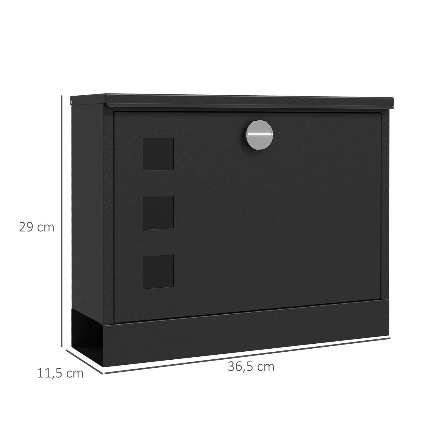 Svart metall brevlåda med fönster & nyckellås, 36,5x11,5x29cm
