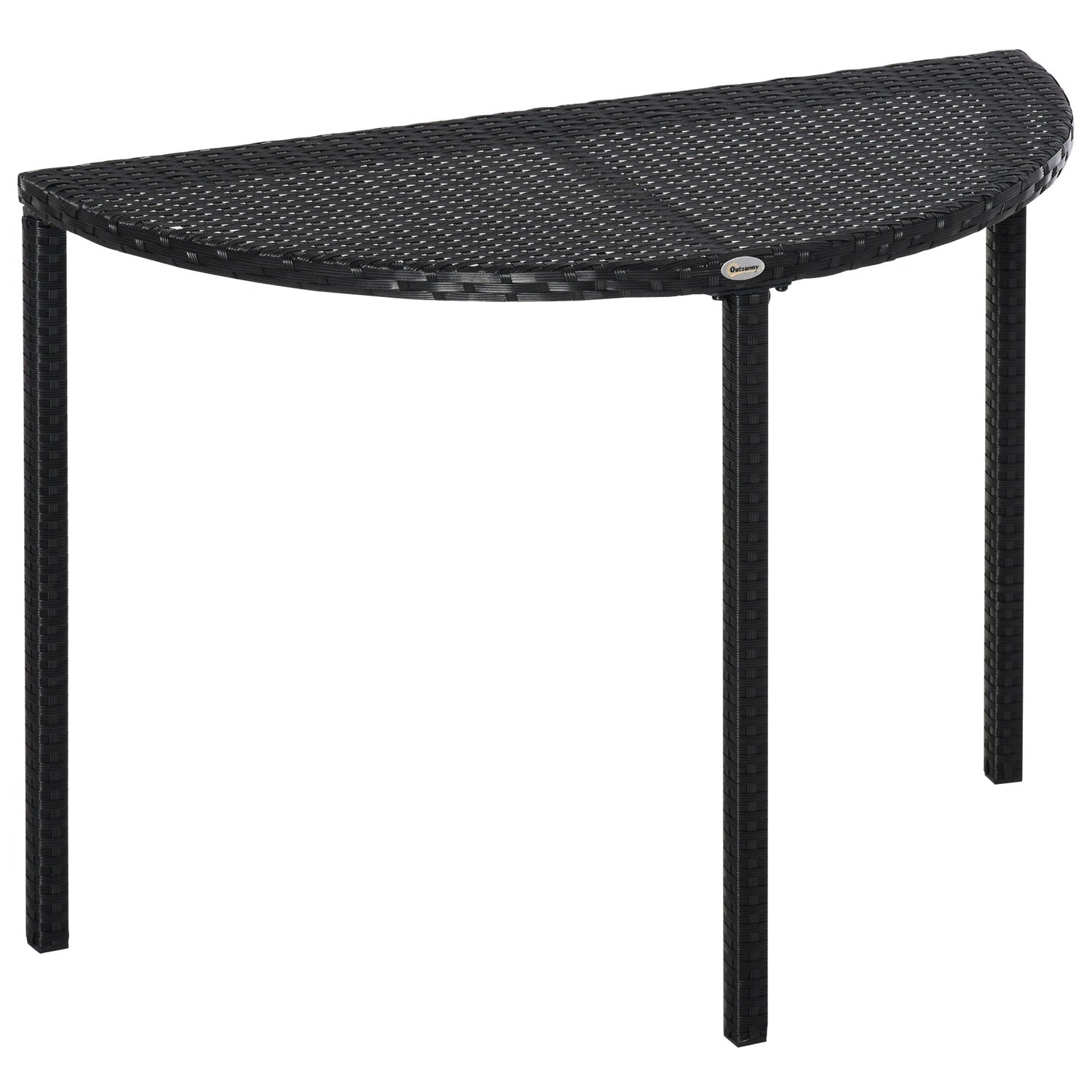 Svart Polyrattan Halvrundt Balkongbord, 100x50x74 Cm