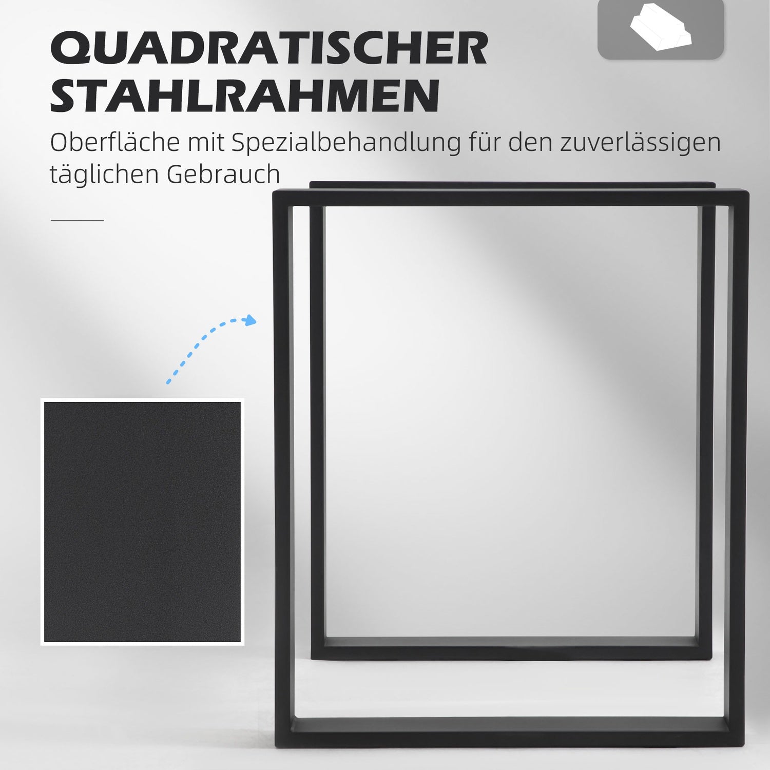 Svart bordsbensset i stål – fyrkantiga profiler, 60x72 cm