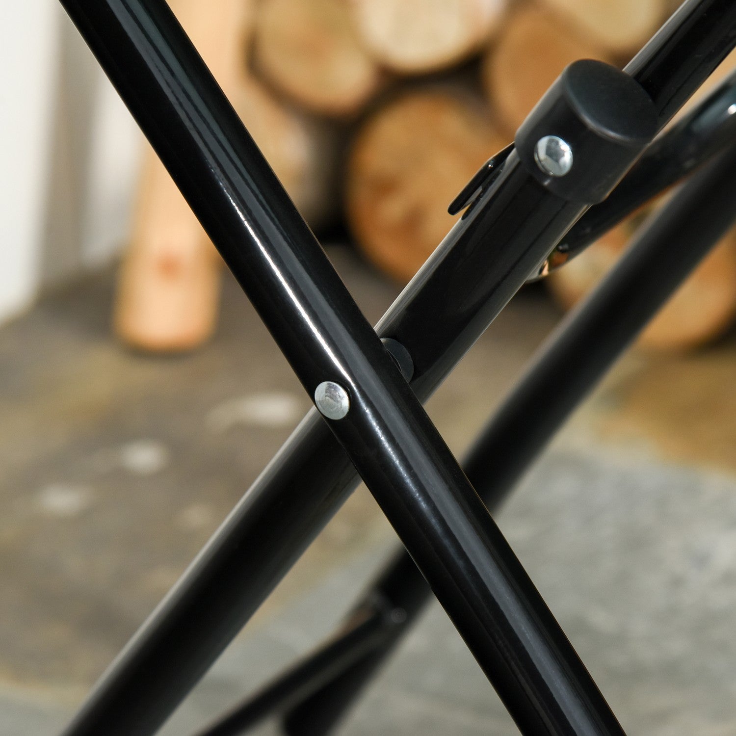 Svart hopfällbart runt sidobord – Glasskiva, 45cm
