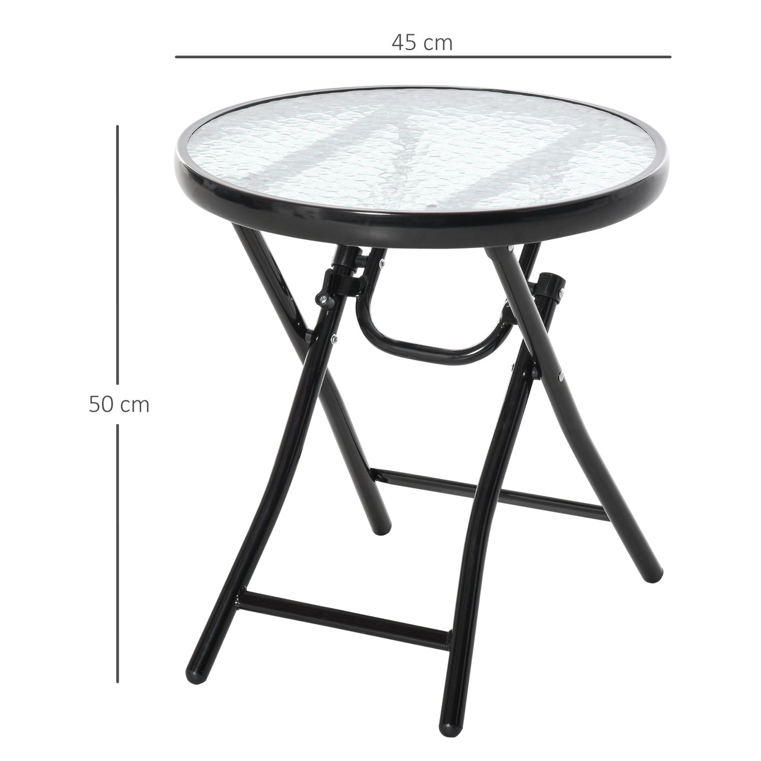 Svart hopfällbart runt sidobord – Glasskiva, 45cm