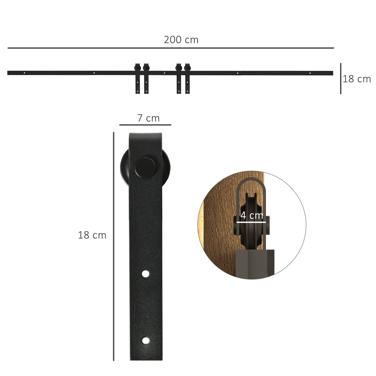Svart kolstål skjutdörrssats för dubbeldörrar, 200 cm