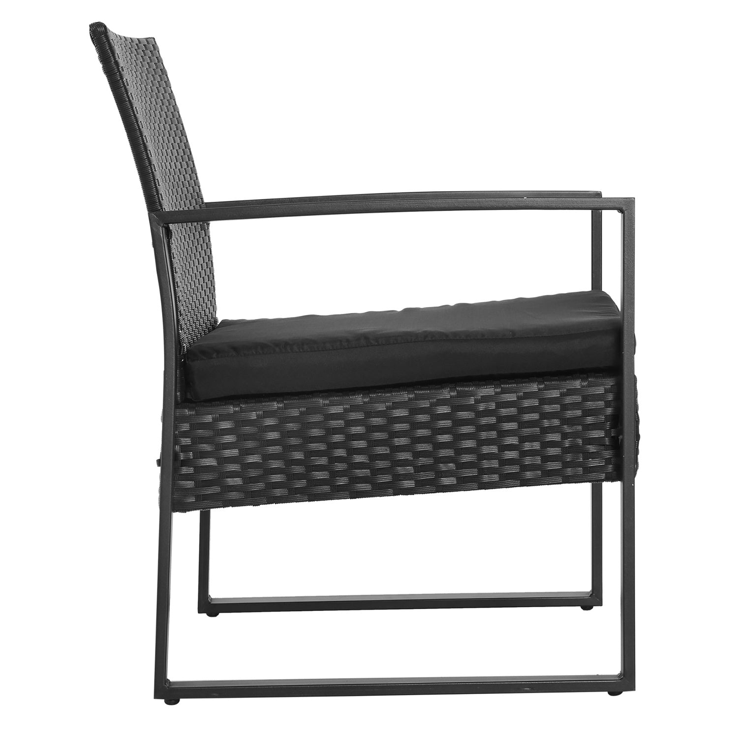 Svart polyrattan balkongmöbelset med kuddar för 2