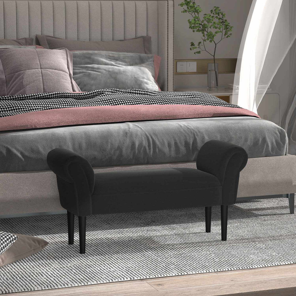 Svart polstret soveromsbenk – MDF og skum, 102x31x51 cm