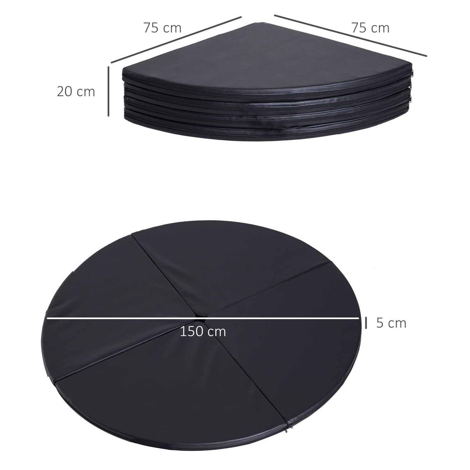 Svart stötdämpande dansstångsmatta, Ø 150cm, hopfällbar