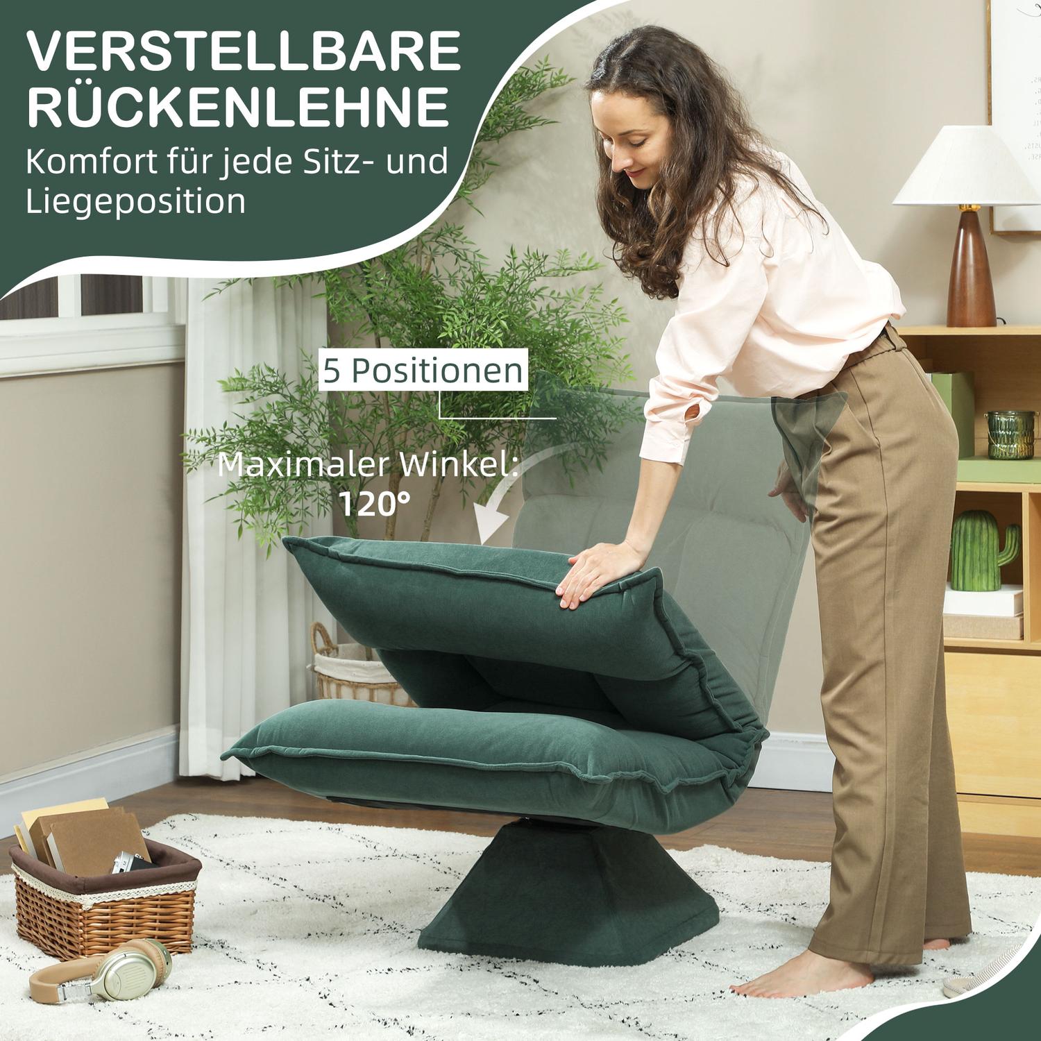 Swivel Floor Stol med justerbart ryggstöd – Green Velvet