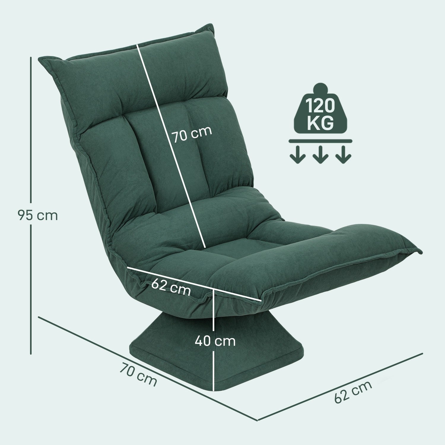 Swivel Floor Stol med justerbart ryggstöd – Green Velvet