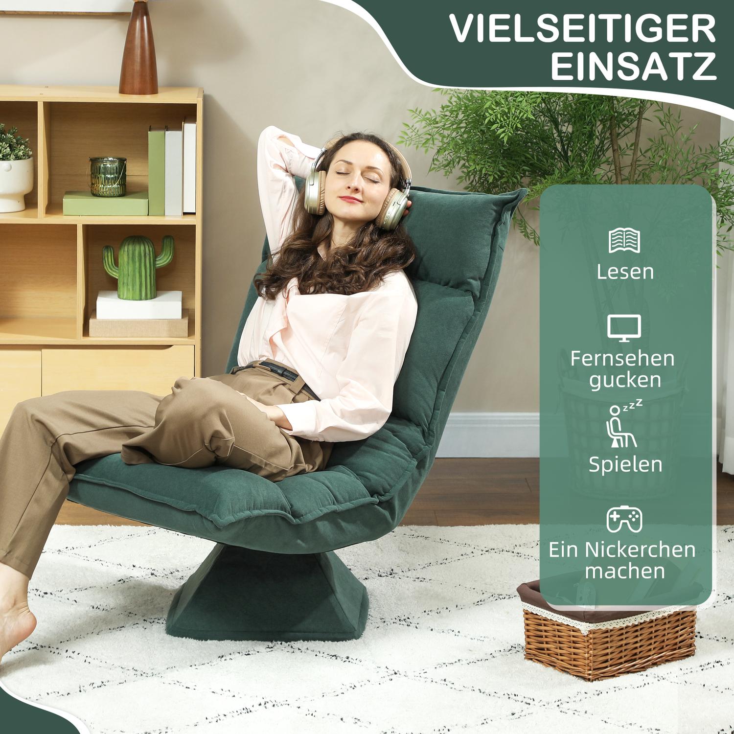Swivel Floor Stol med justerbart ryggstöd – Green Velvet