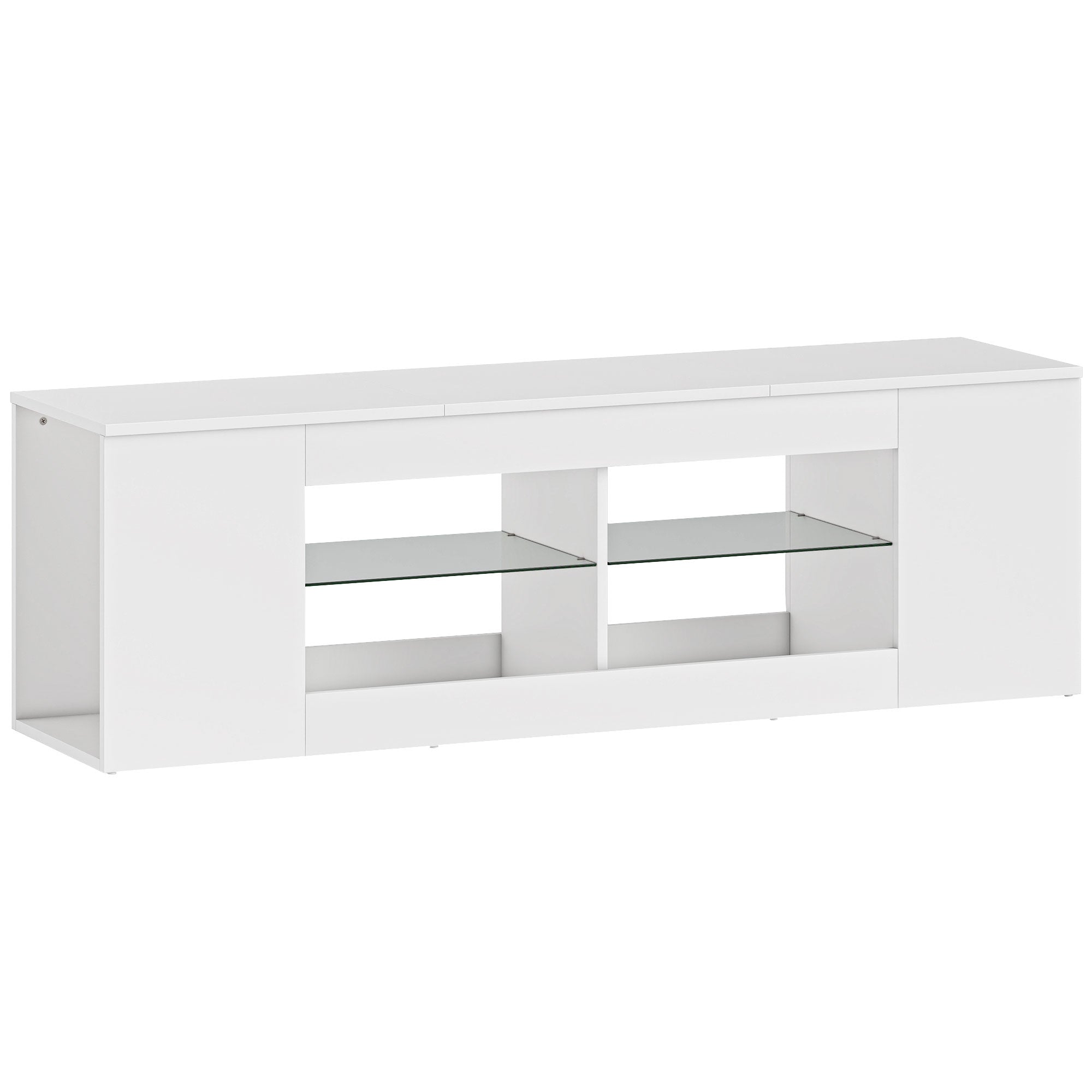 TV-bänk med 6 hyllor, 2 glashyllor, 140 cm, vit