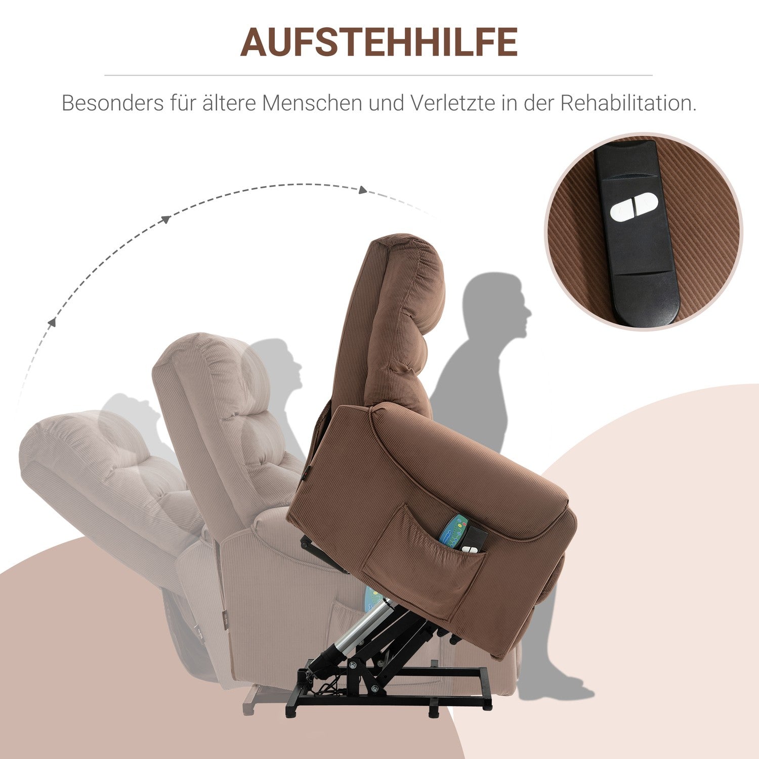 Elektrisk fåtölj med massage, värme och fjärrkontroll