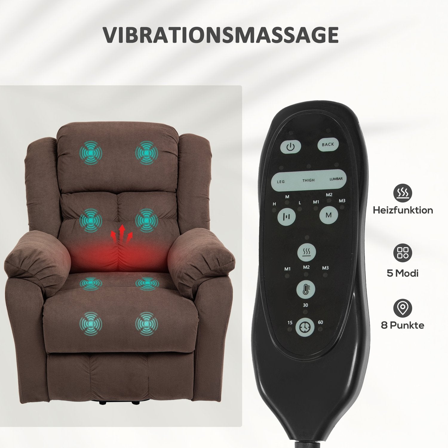 Elektrisk ligg-TV-fåtölj med massage & värme – mörkbrun