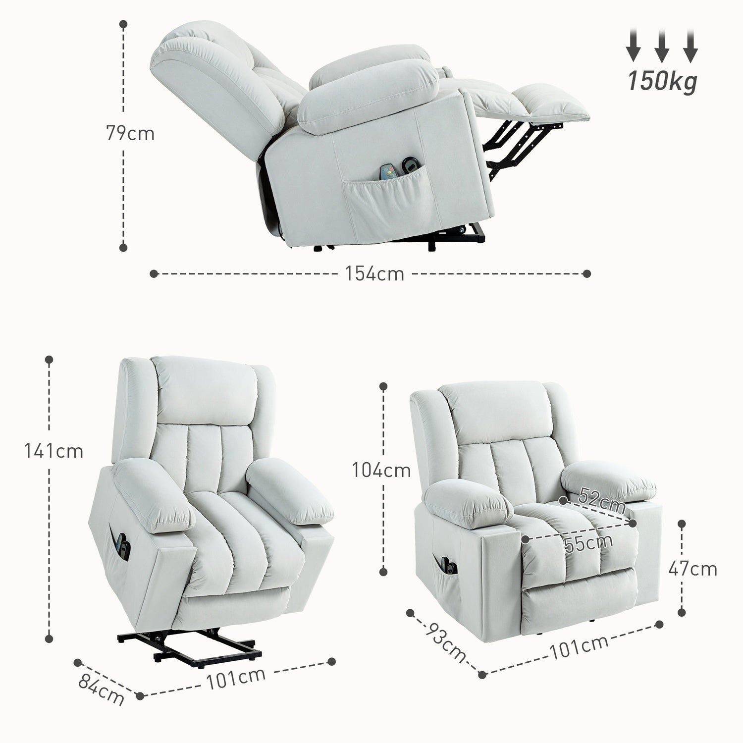 Elektrisk vilstol TV-stol med massage och värme, USB-portar