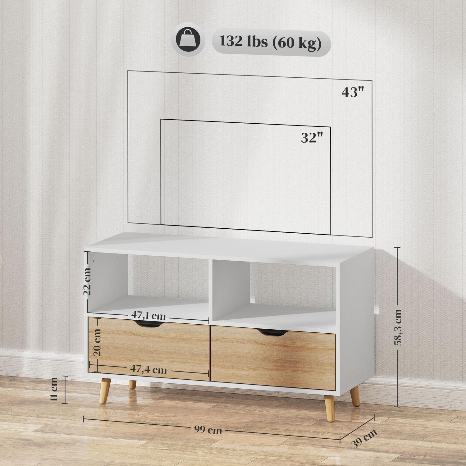 TV-skåp Lowboard, 99 cm, 2 hyllplan & Låda, Vit