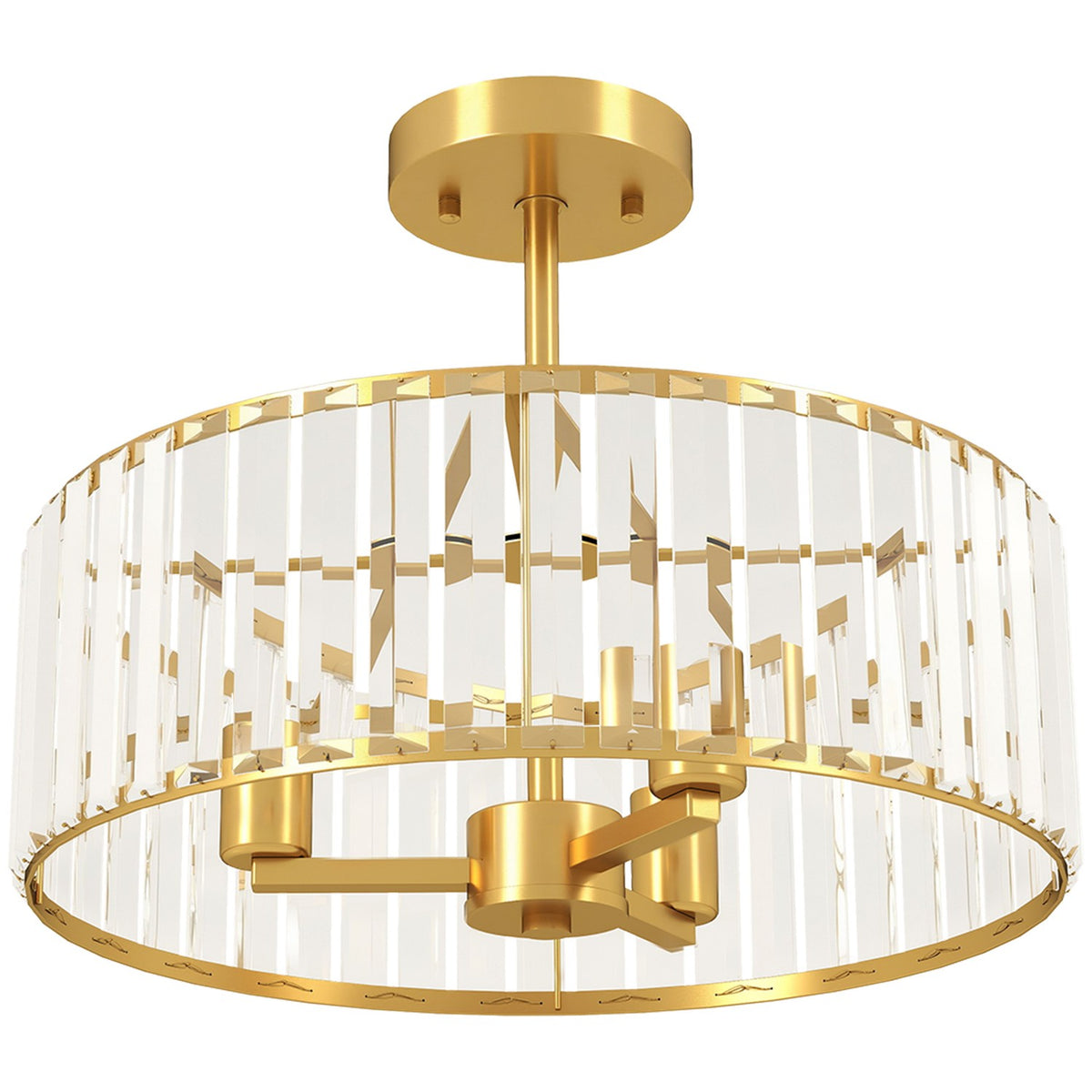 Taklampe, krystallskjerm, 3 lamper, gullfarget metall