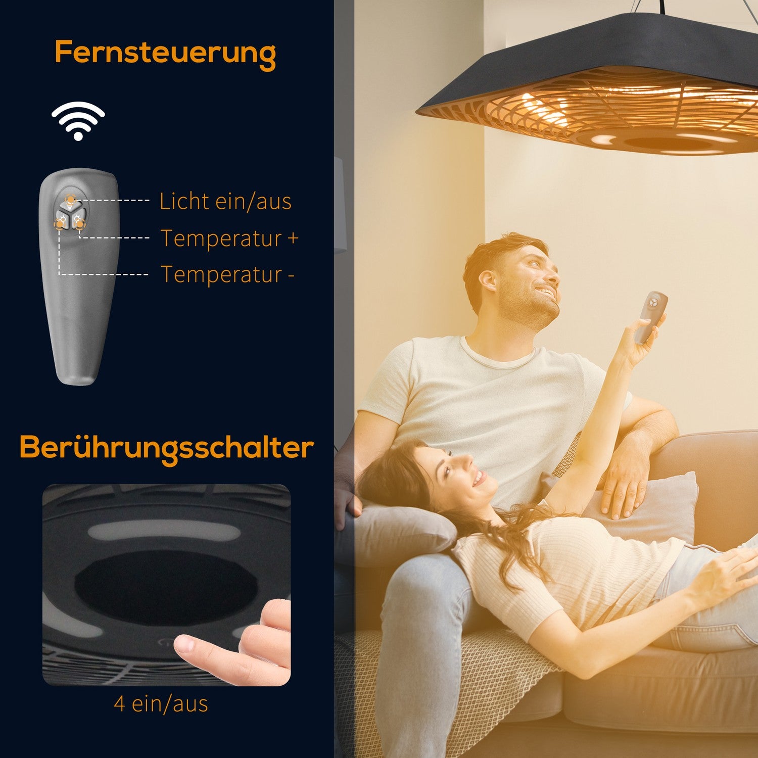 Elektrisk takterrassvärmare, 5 lägen, fjärrstyrd
