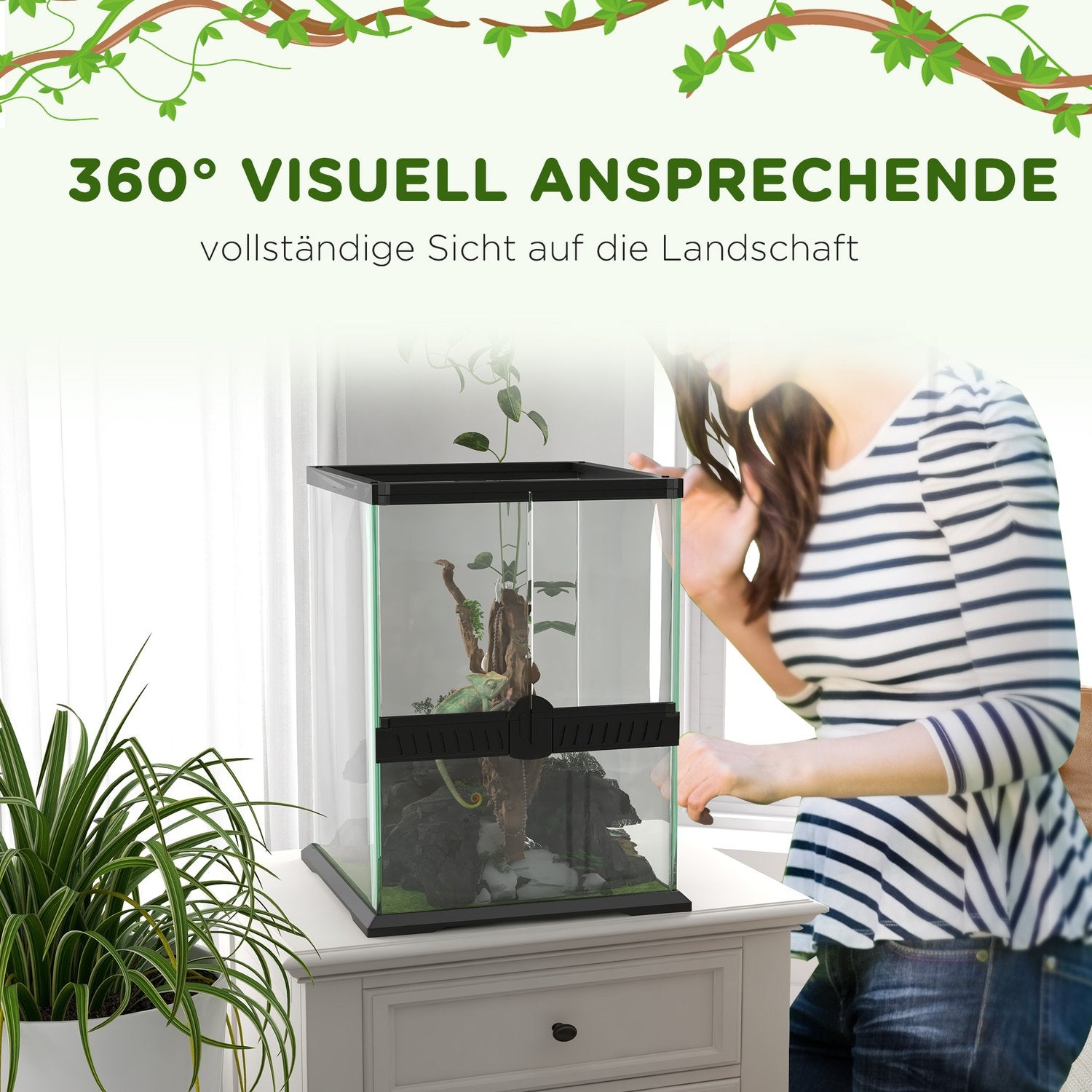 Glasterrarium för reptiler, rymningssäker, 120L, 45x45x60cm