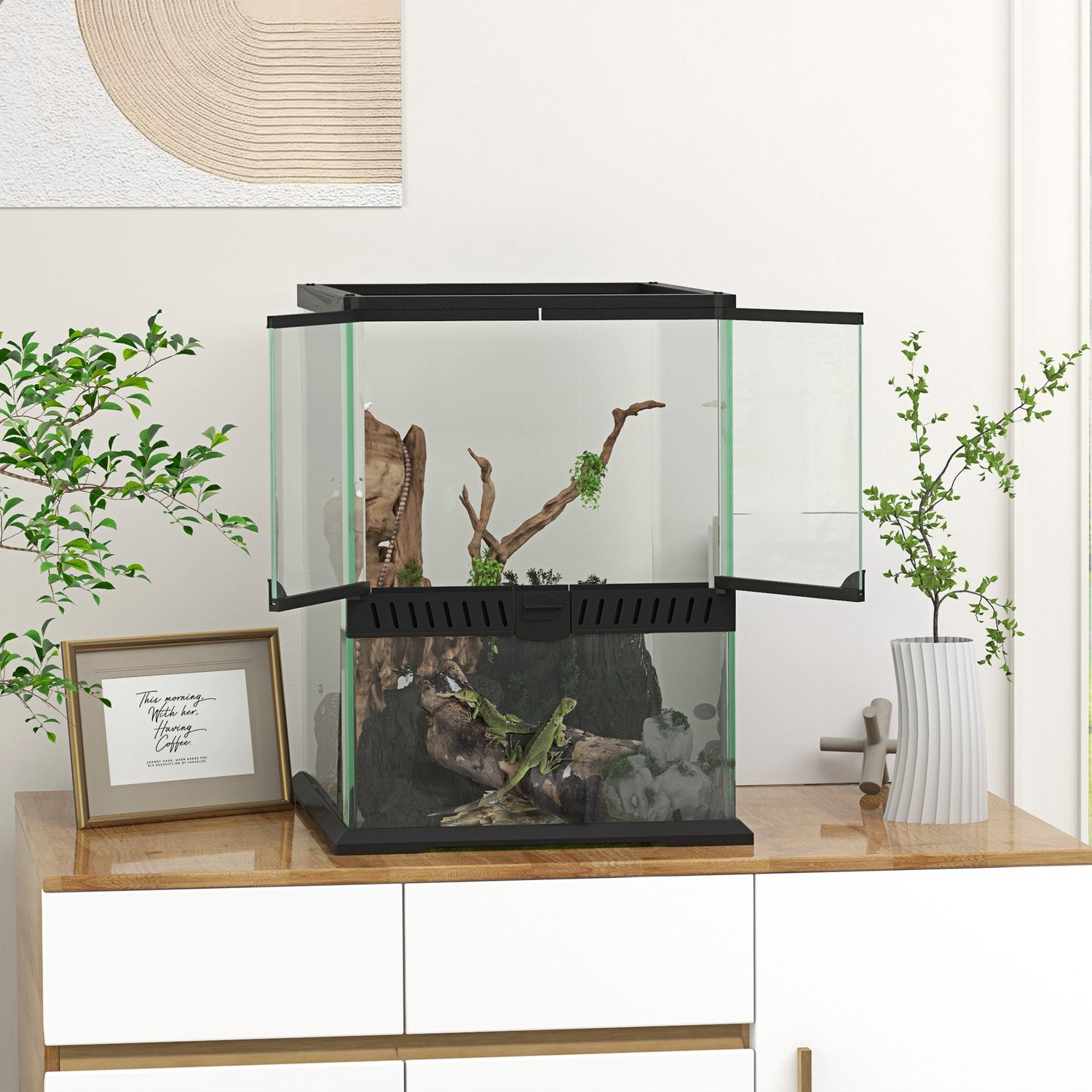 Glasterrarium för reptiler, rymningssäker, 120L, 45x45x60cm