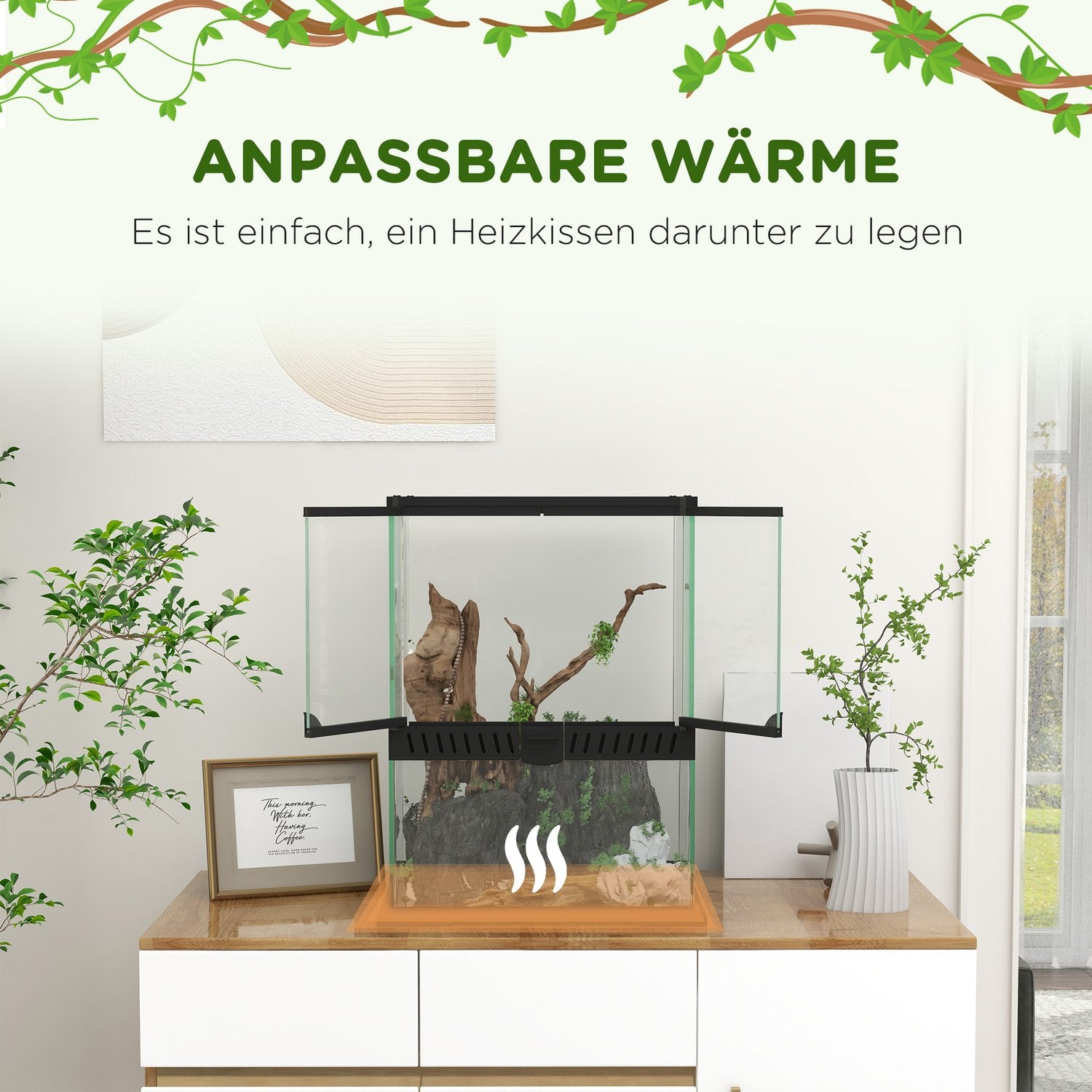 Glasterrarium för reptiler, rymningssäker, 120L, 45x45x60cm
